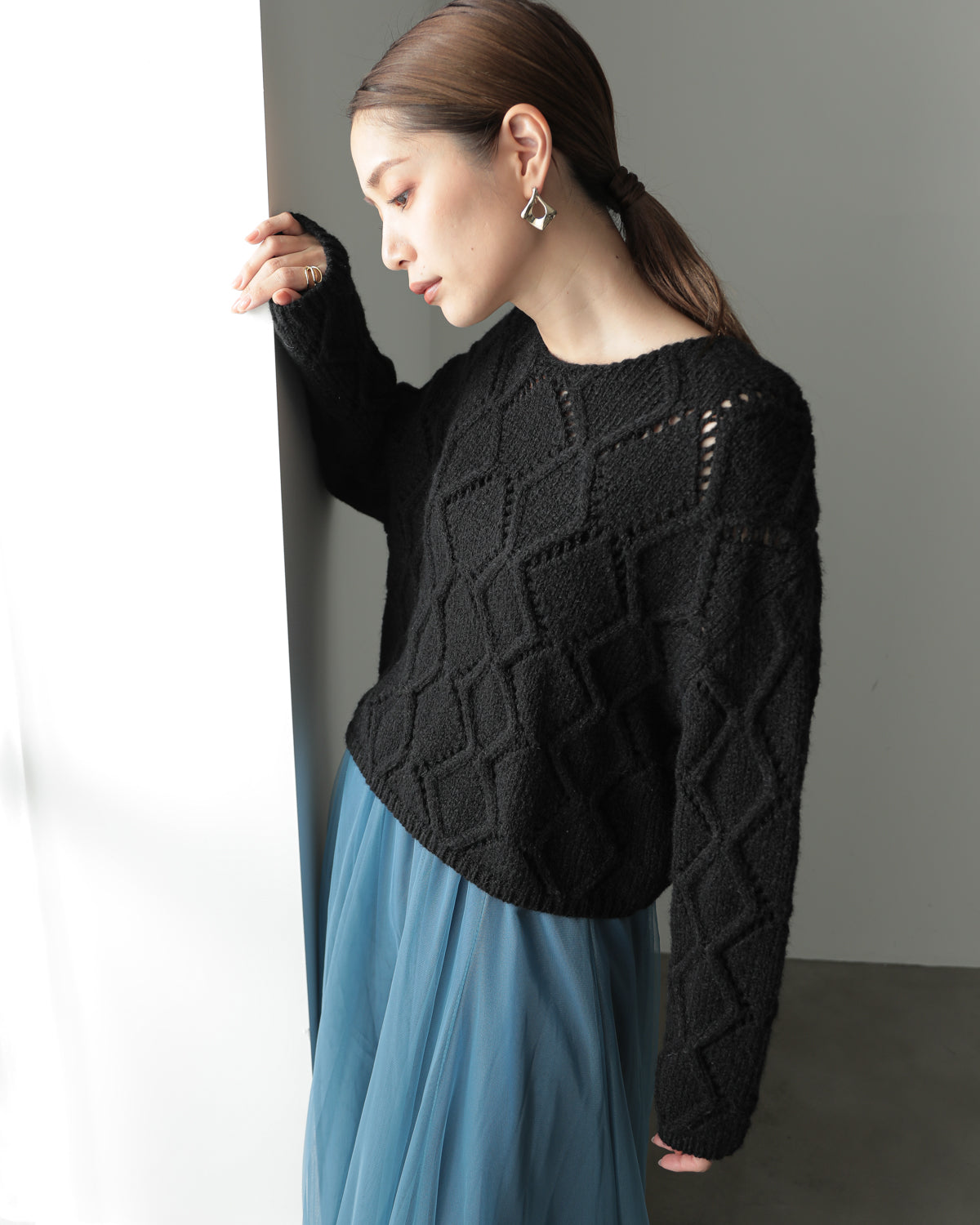 diamond pattern knitted pullover