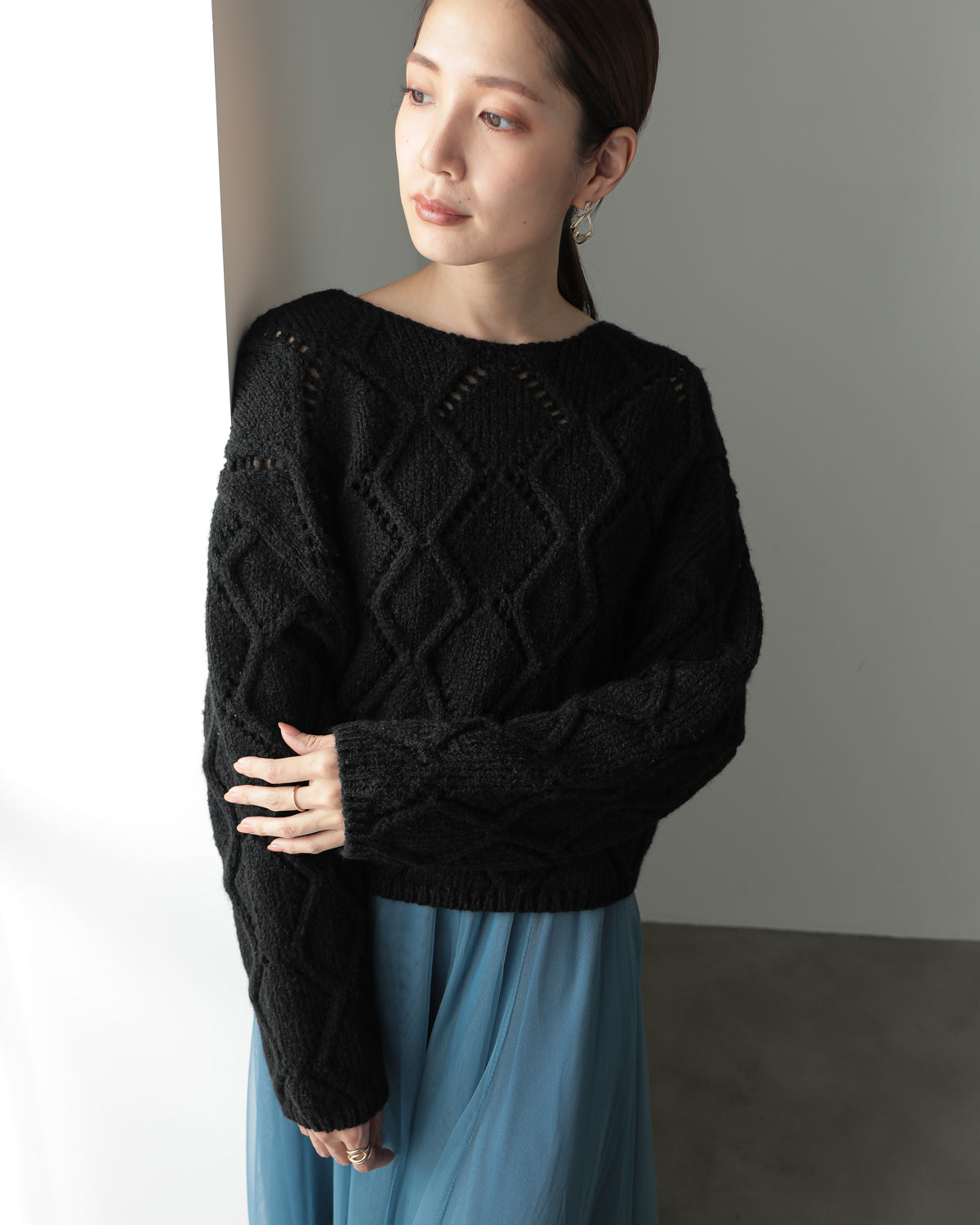 diamond pattern knitted pullover