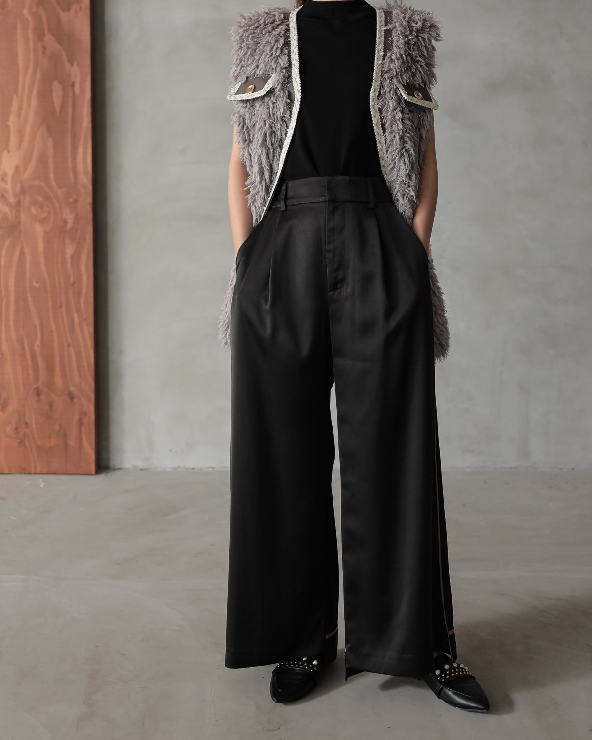silk look wide pants