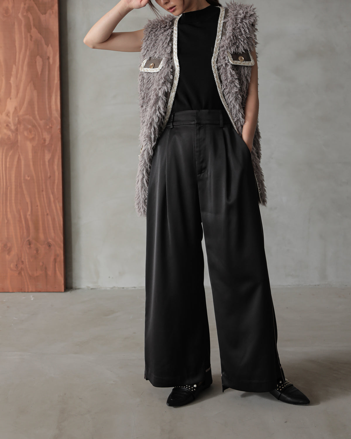 silk look wide pants