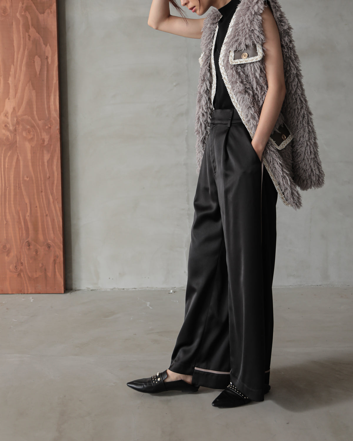 silk look wide pants