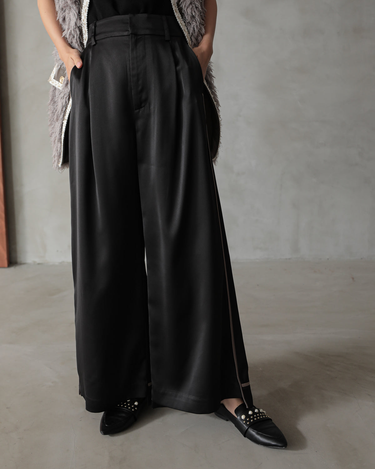 silk look wide pants
