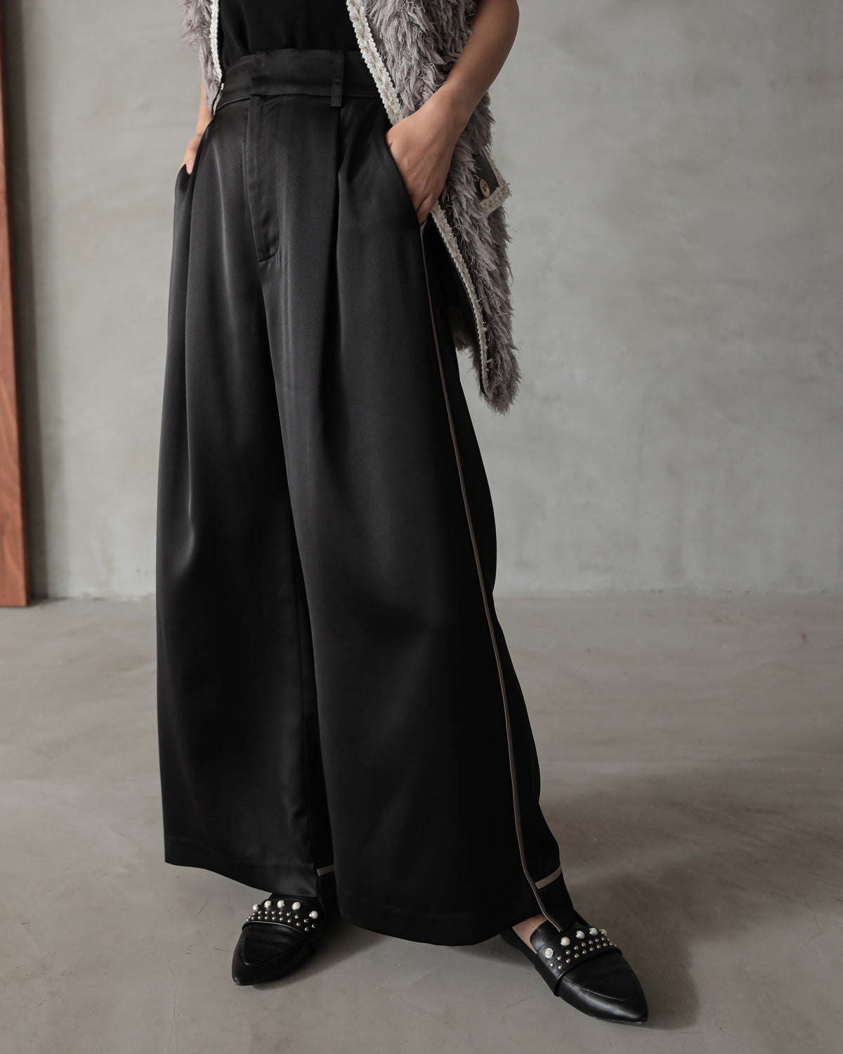 silk look wide pants