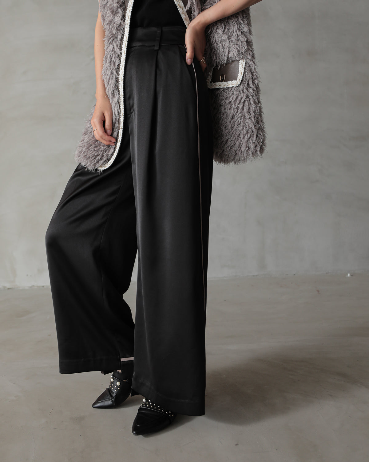 silk look wide pants