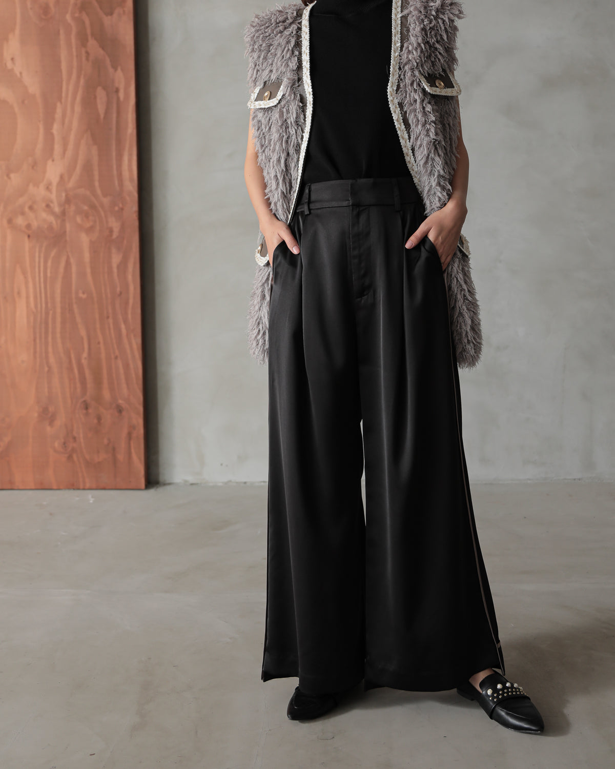 silk look wide pants