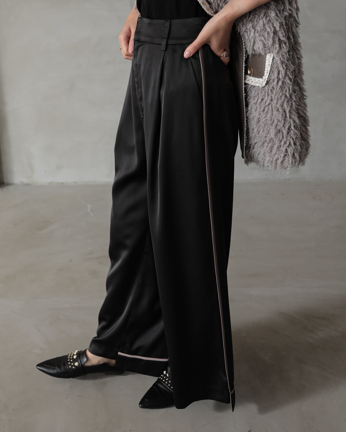 silk look wide pants