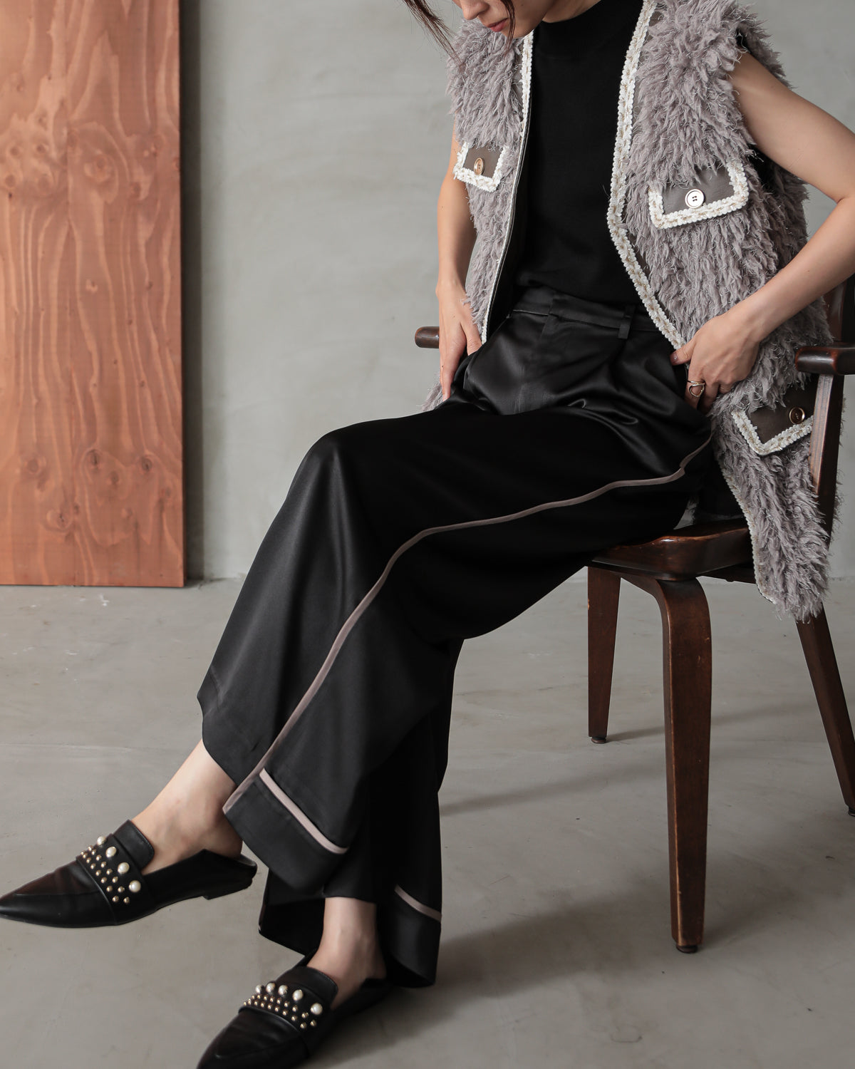 silk look wide pants
