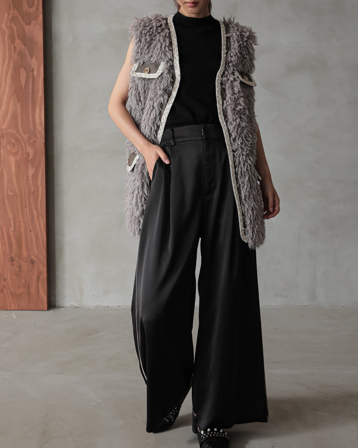 silk look wide pants