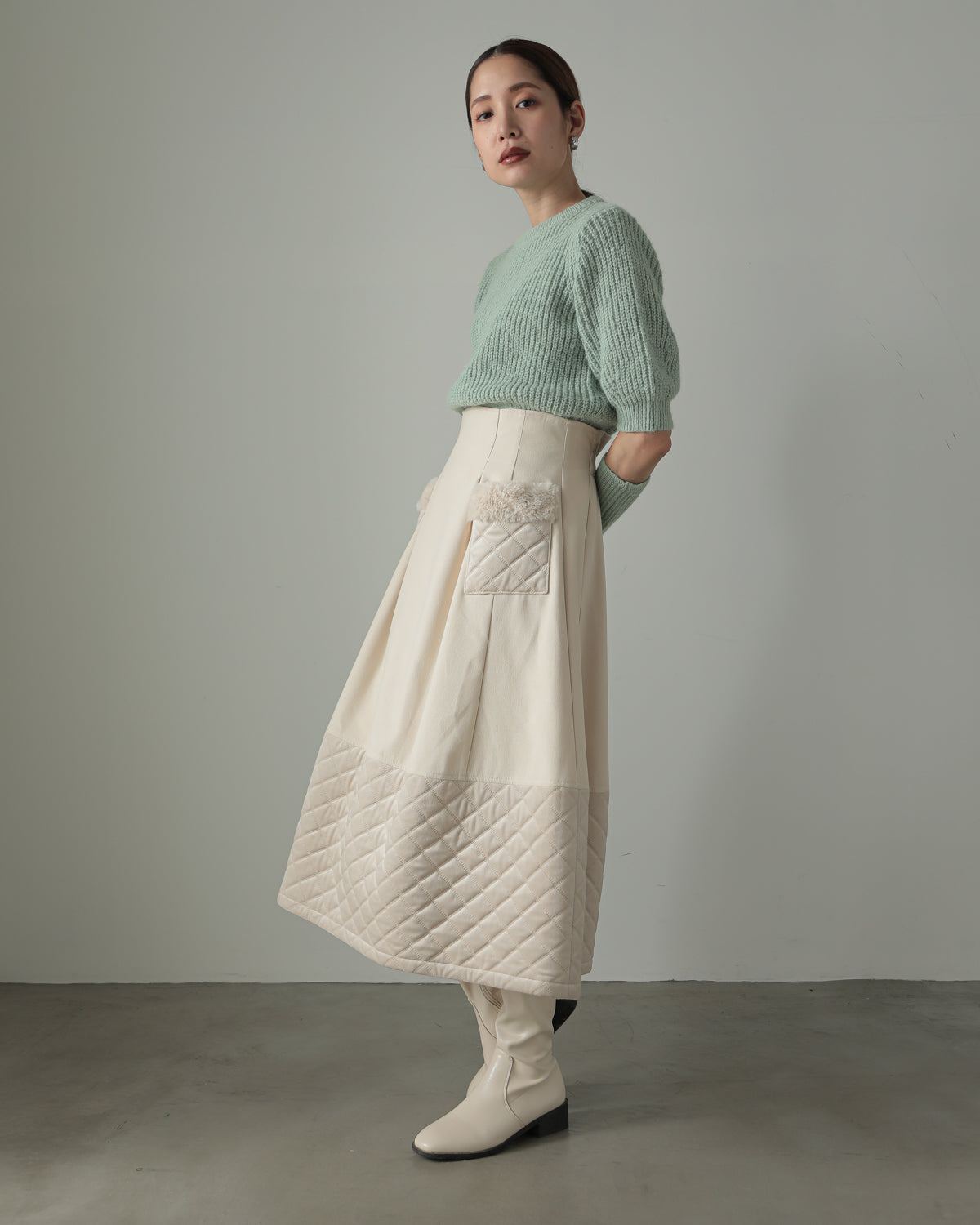 quilt pocket fur skirt