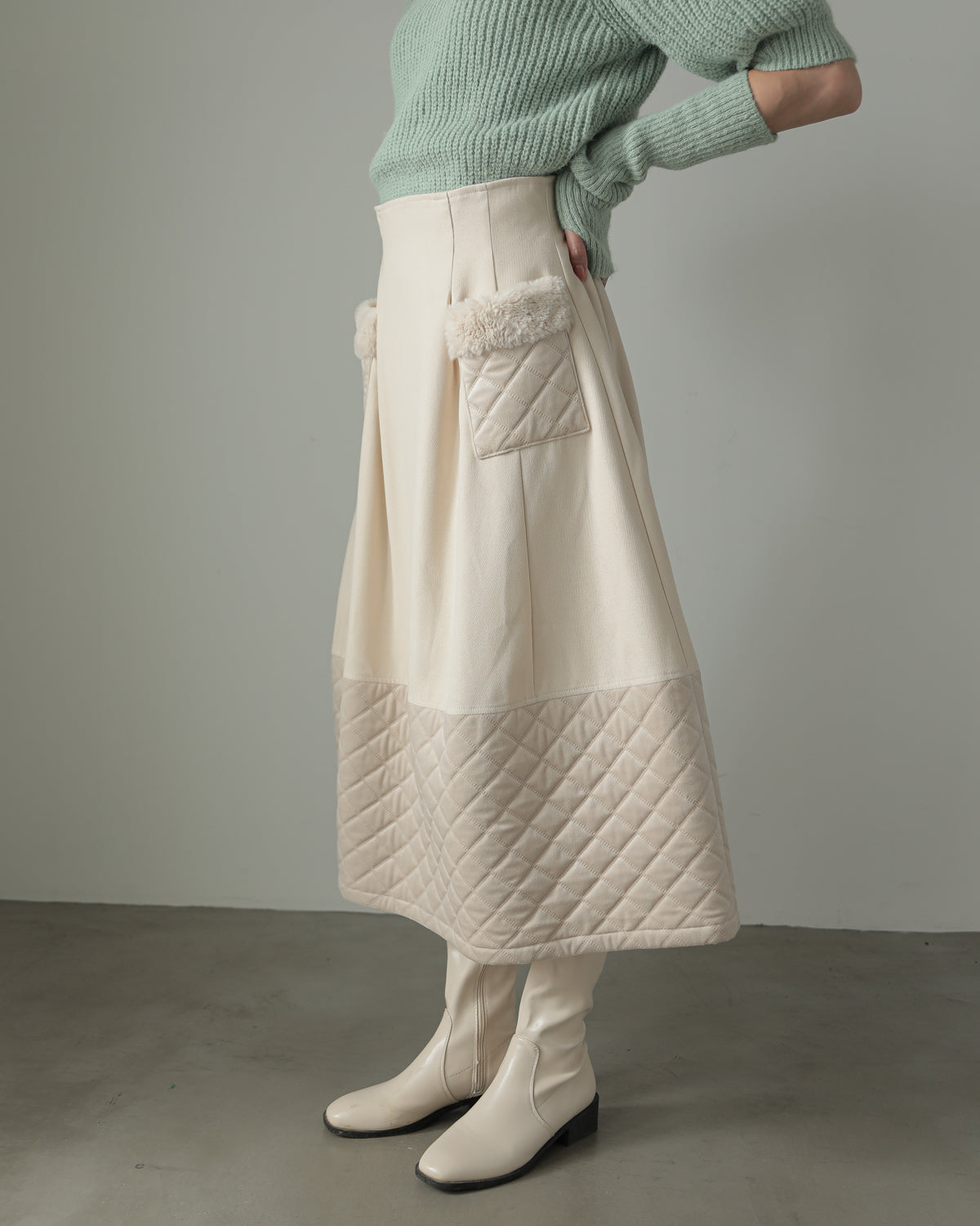 quilt pocket fur skirt