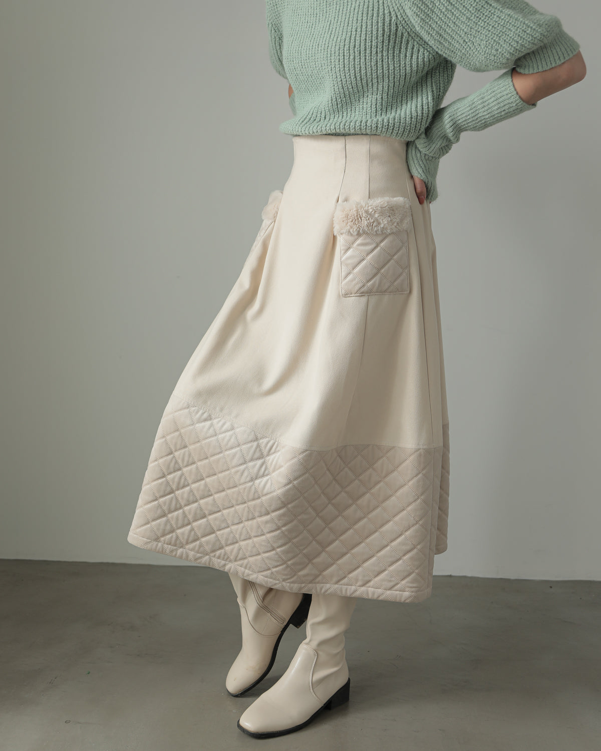 quilt pocket fur skirt
