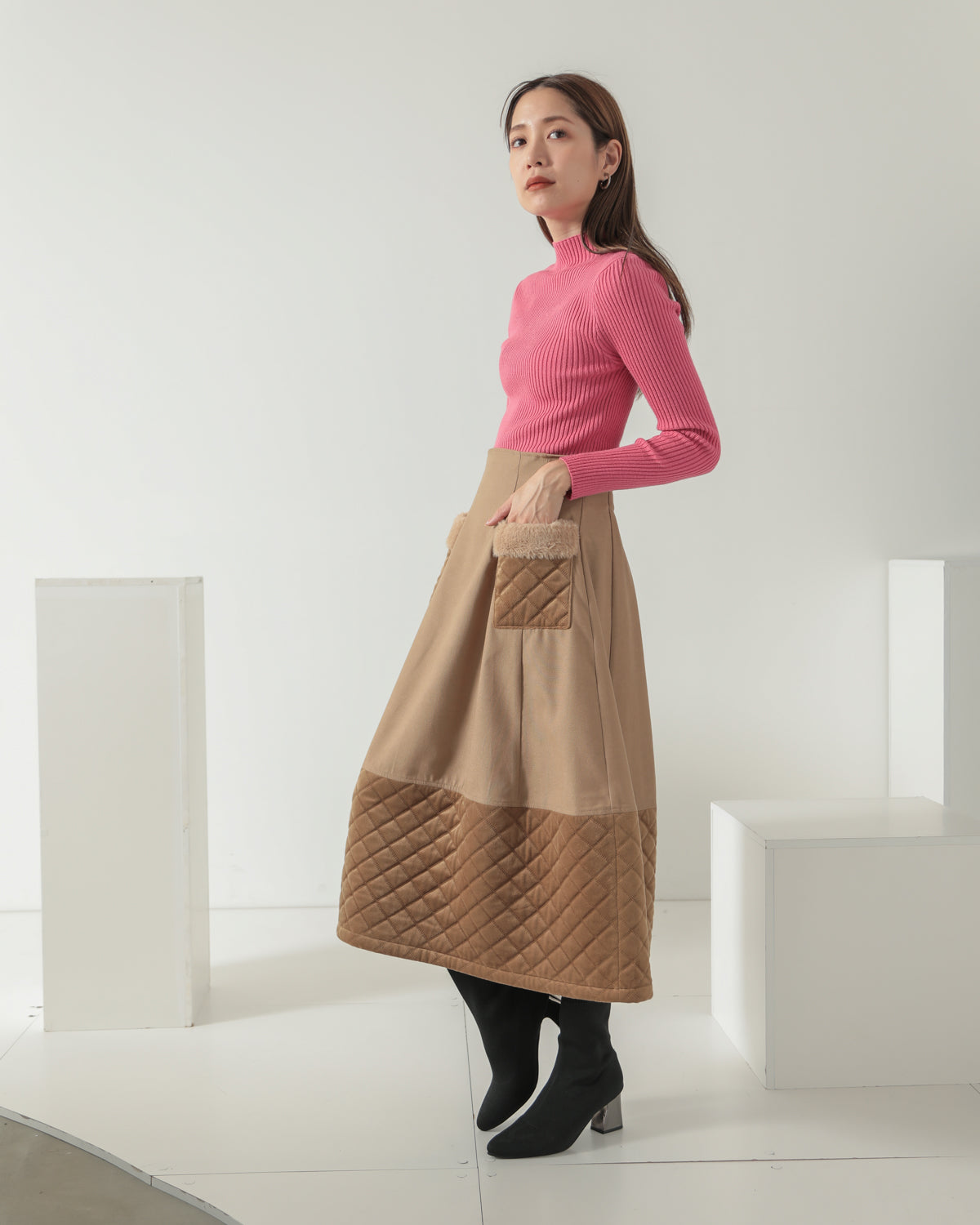 quilt pocket fur skirt