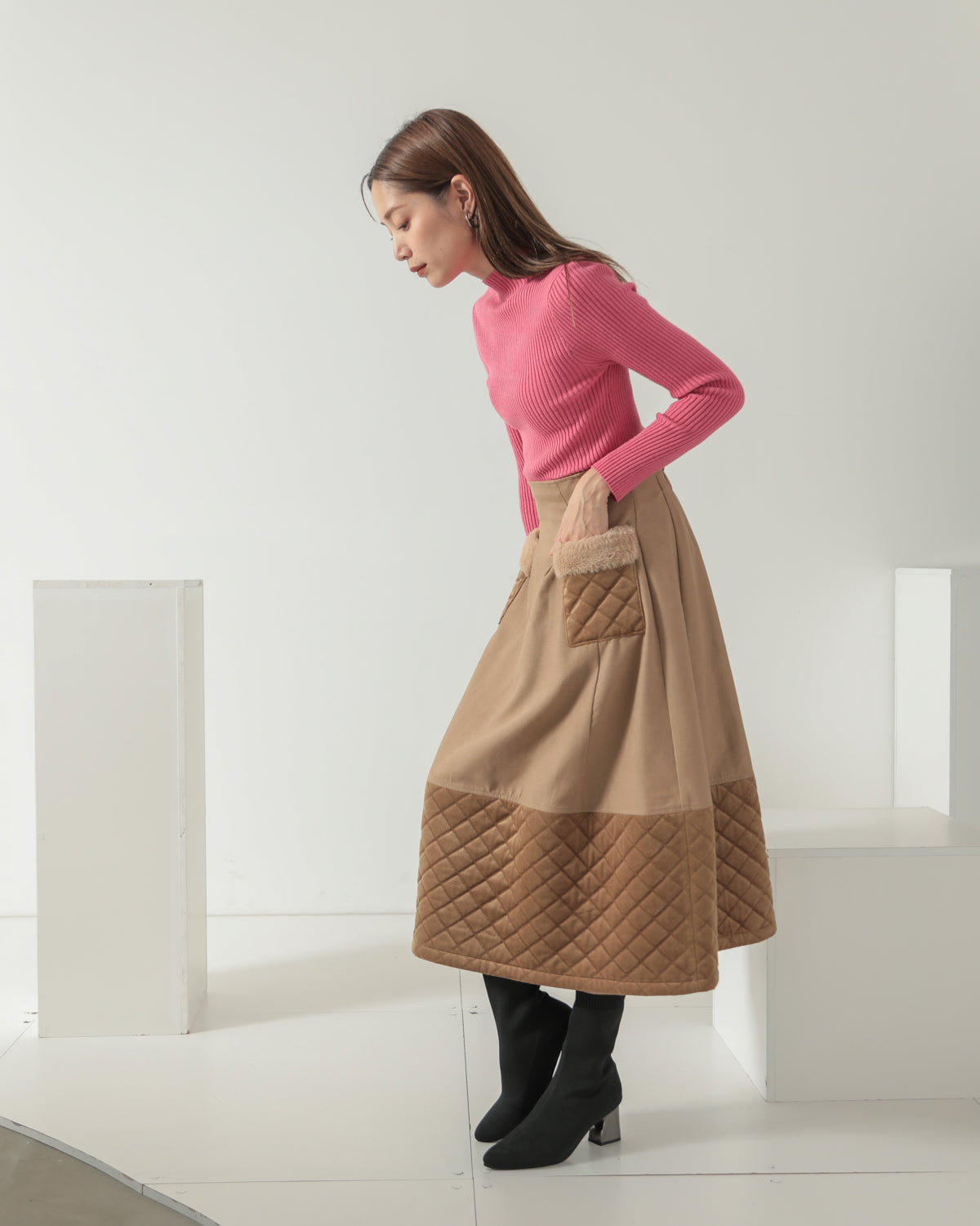quilt pocket fur skirt
