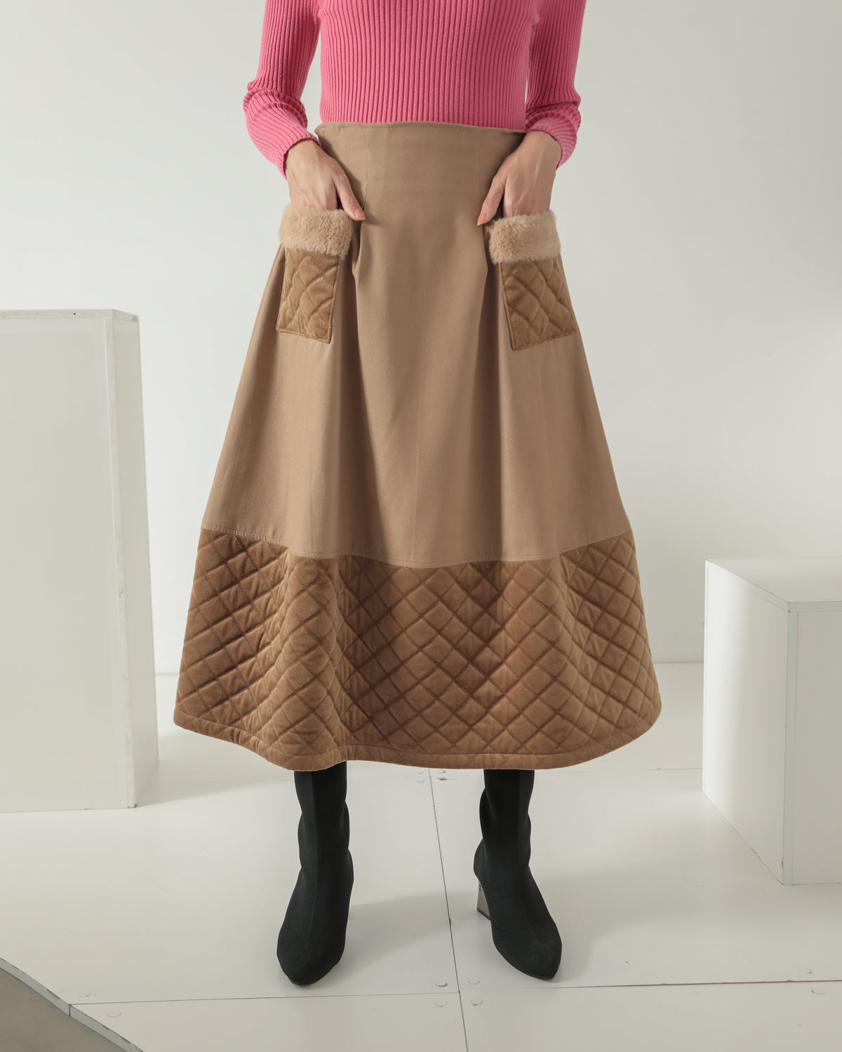 quilt pocket fur skirt