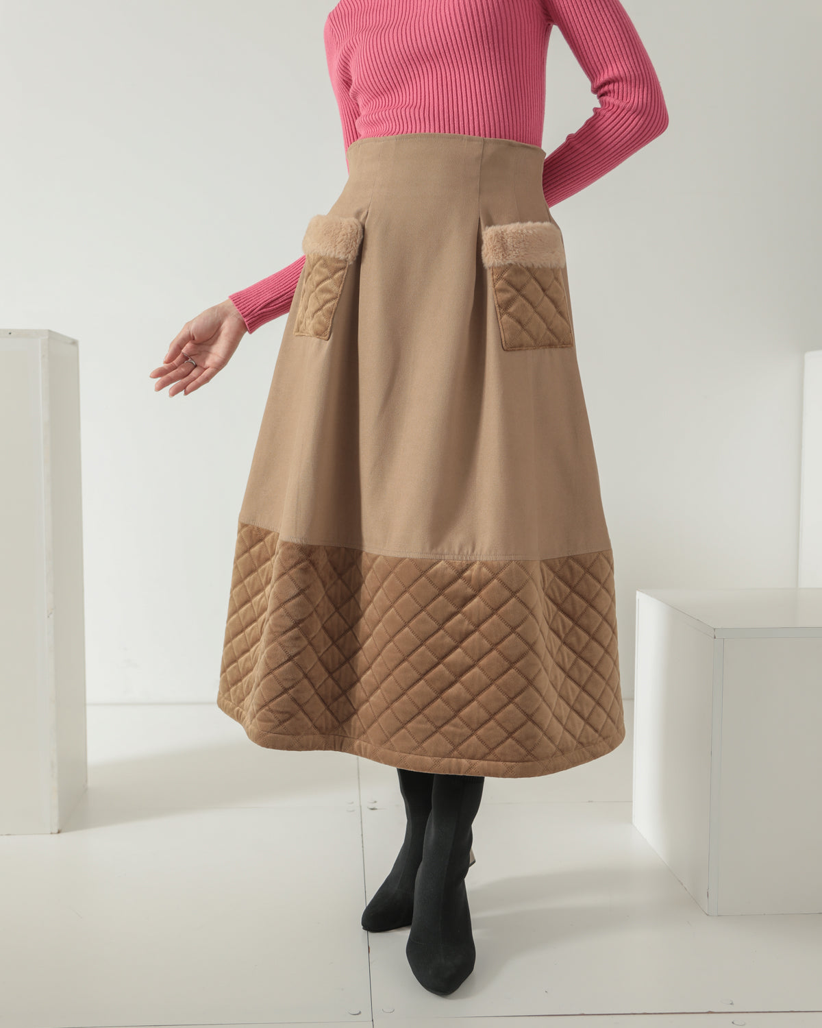 quilt pocket fur skirt