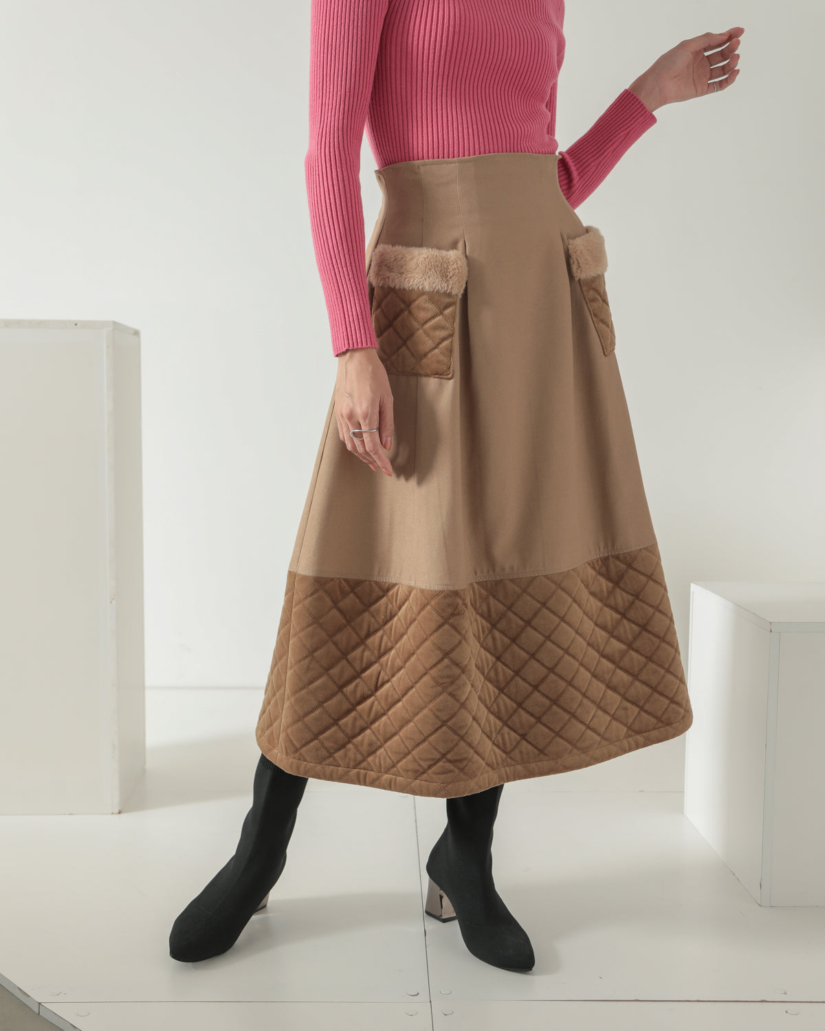 quilt pocket fur skirt