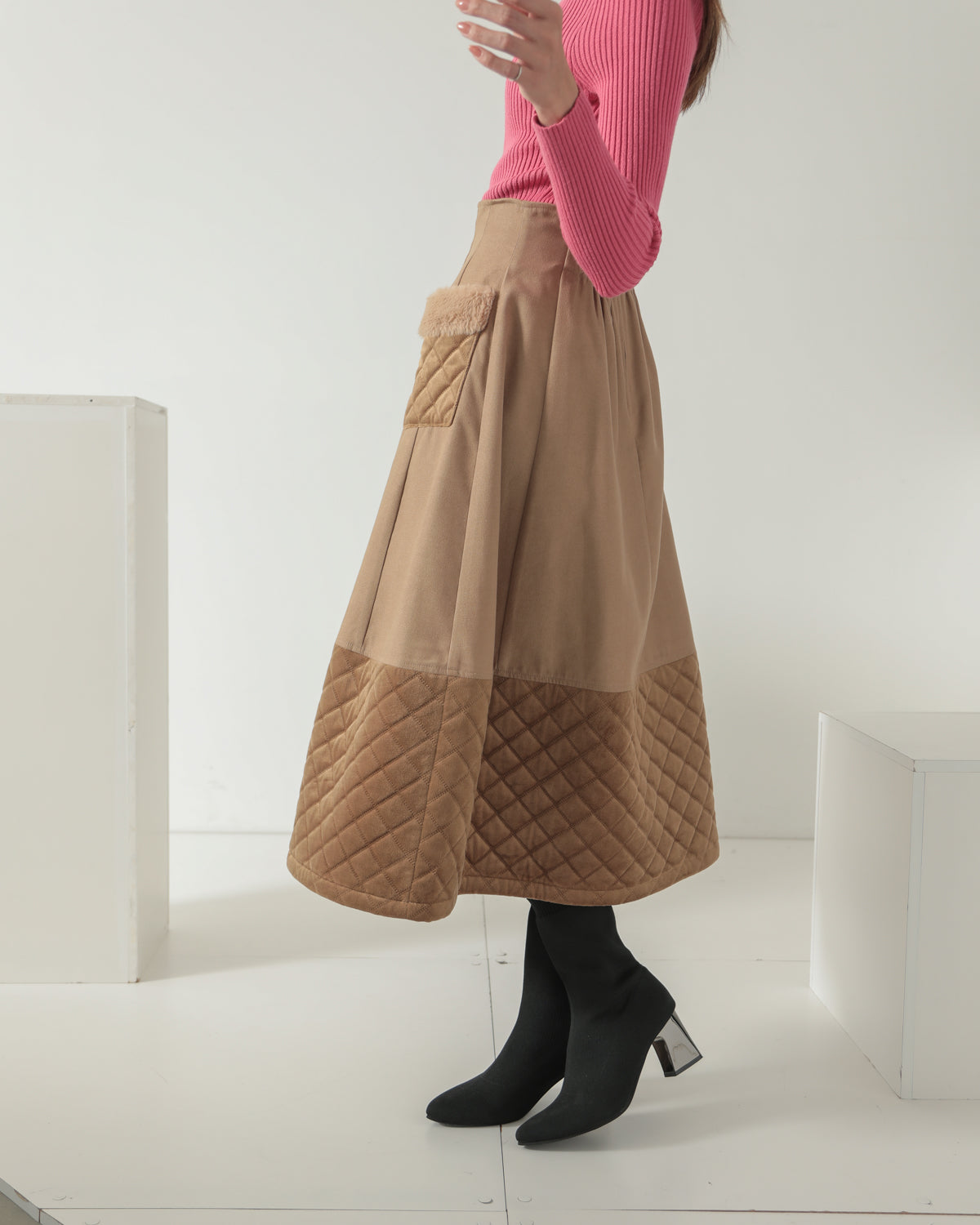 quilt pocket fur skirt
