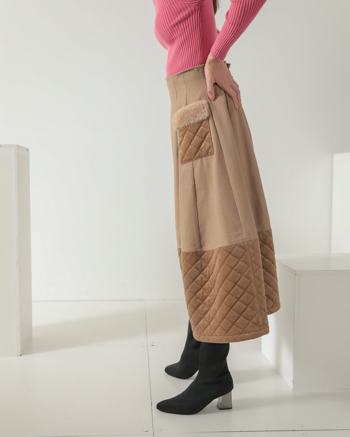 quilt pocket fur skirt