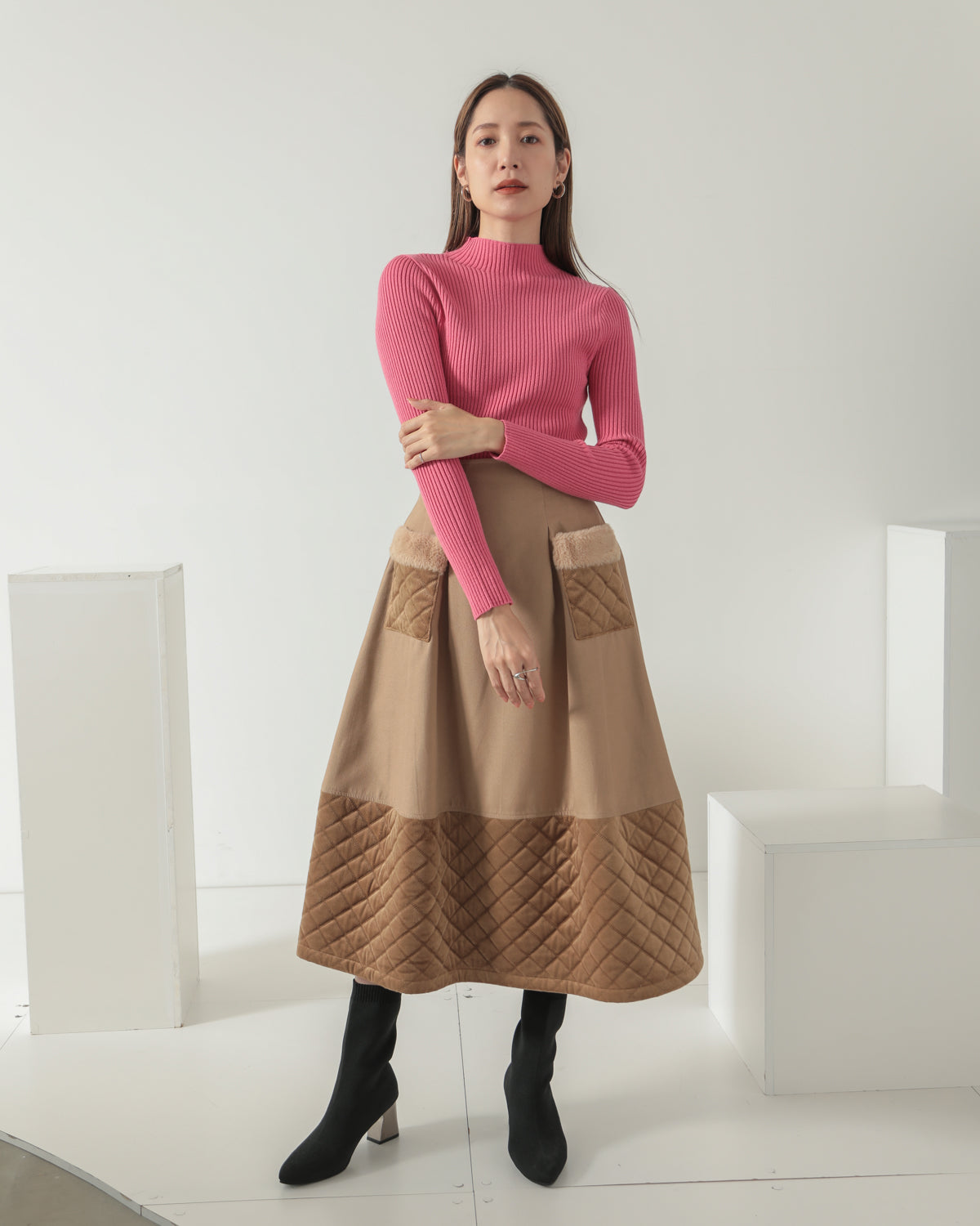 quilt pocket fur skirt