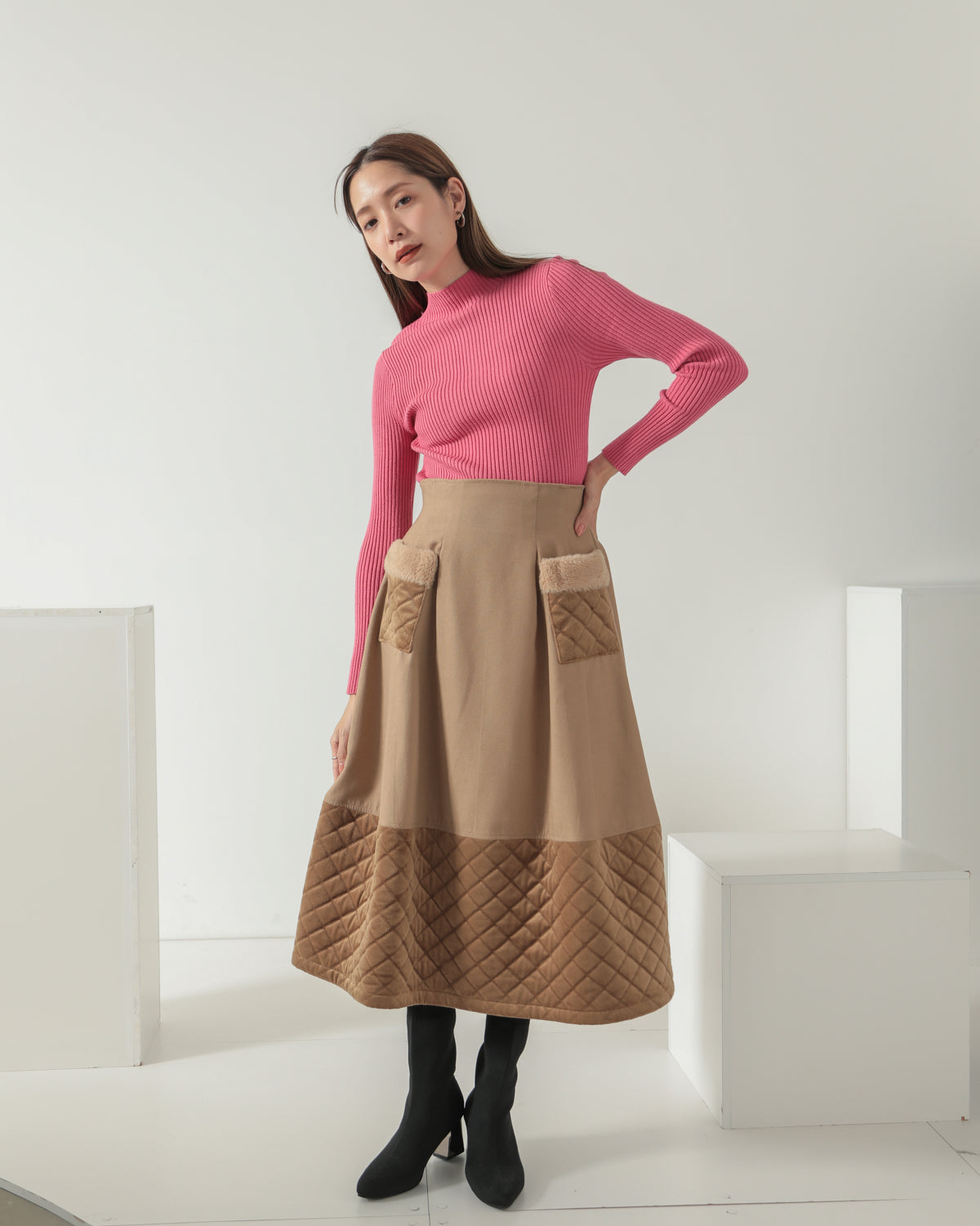 quilt pocket fur skirt