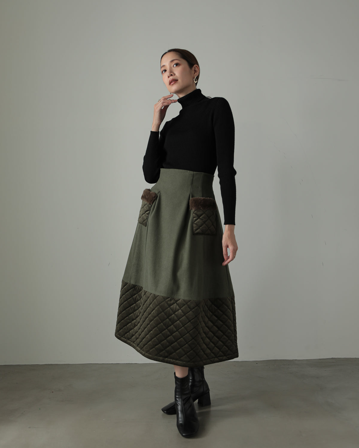 quilt pocket fur skirt