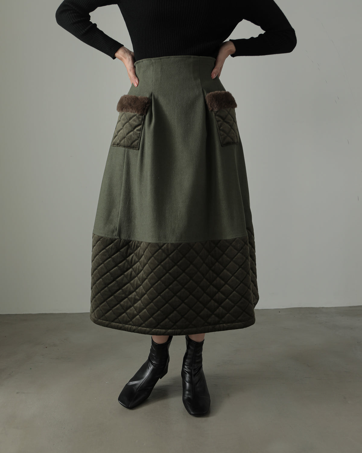 quilt pocket fur skirt