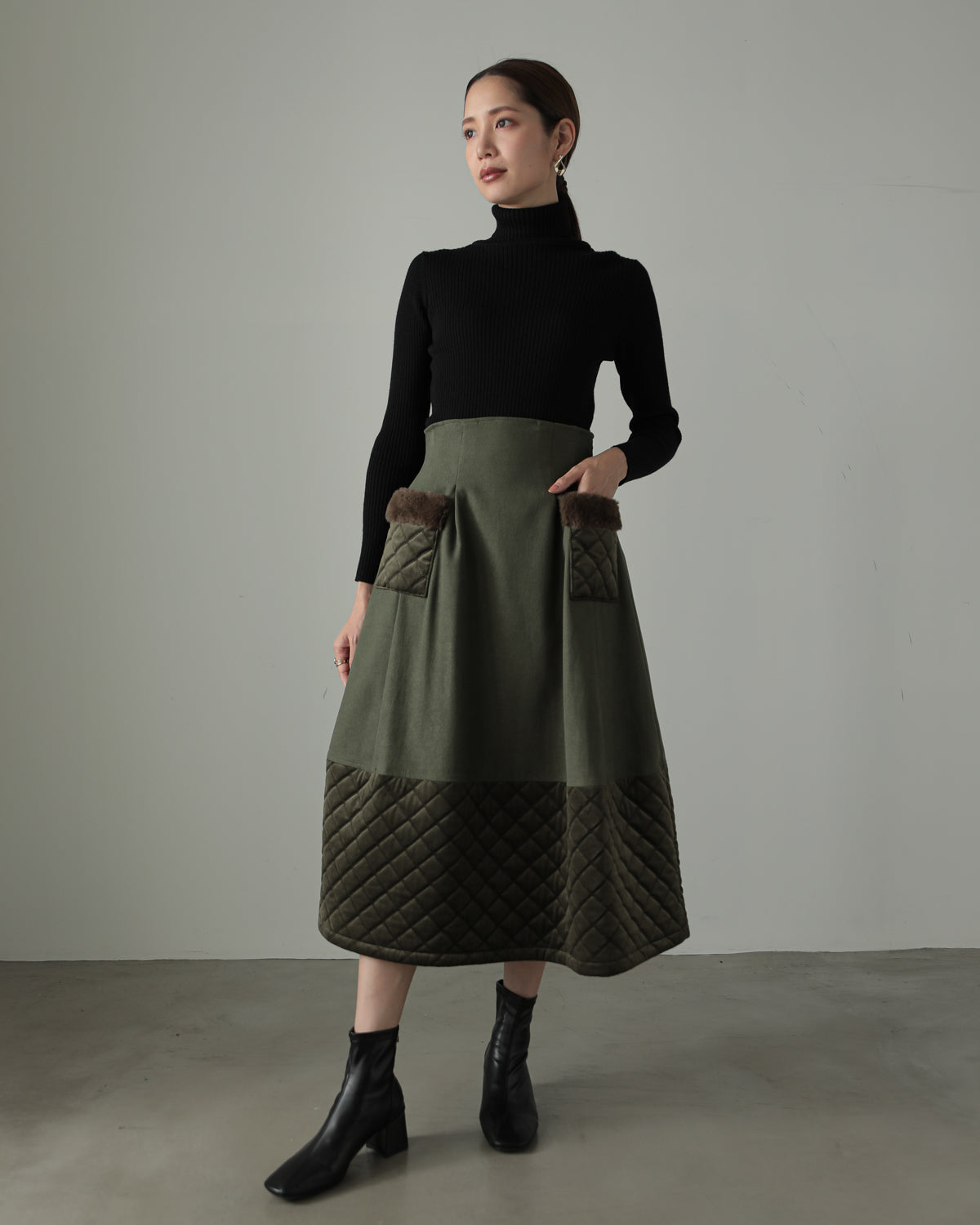 quilt pocket fur skirt