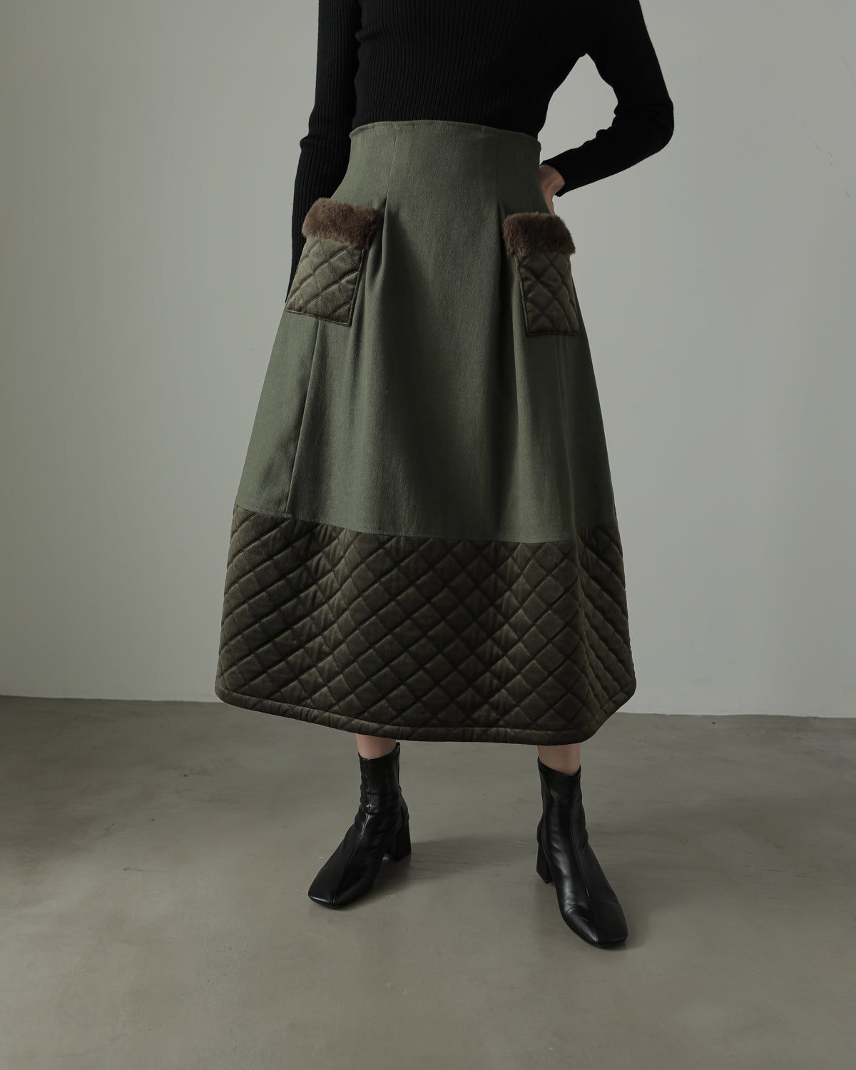 quilt pocket fur skirt