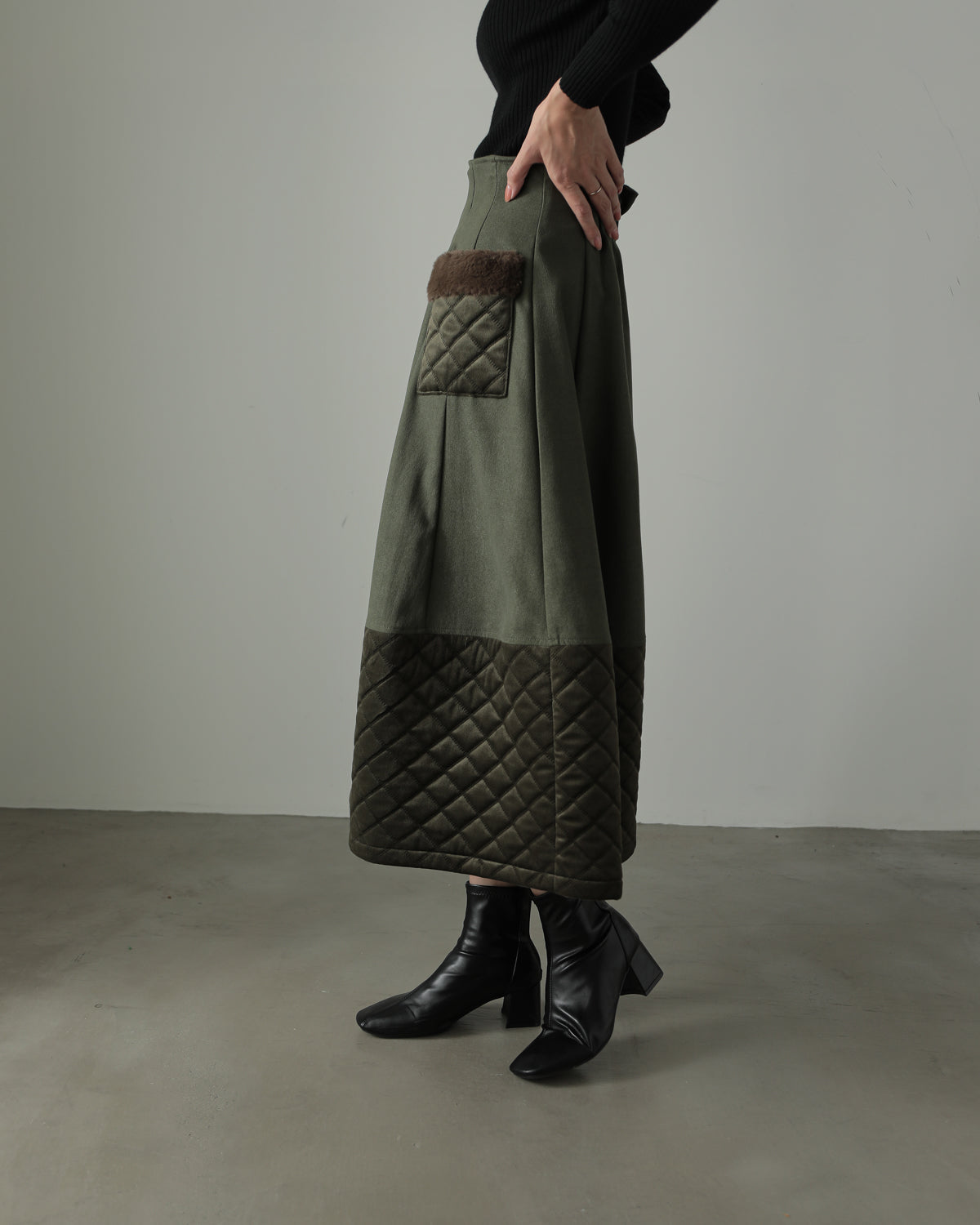 quilt pocket fur skirt