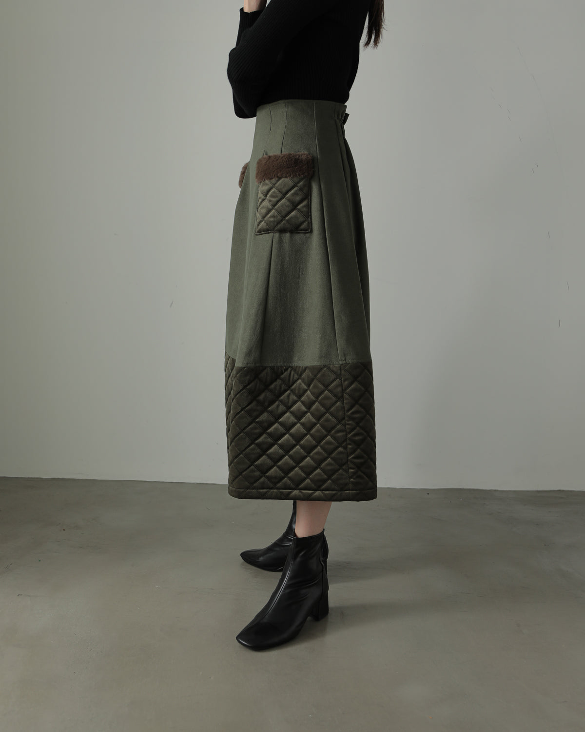 quilt pocket fur skirt