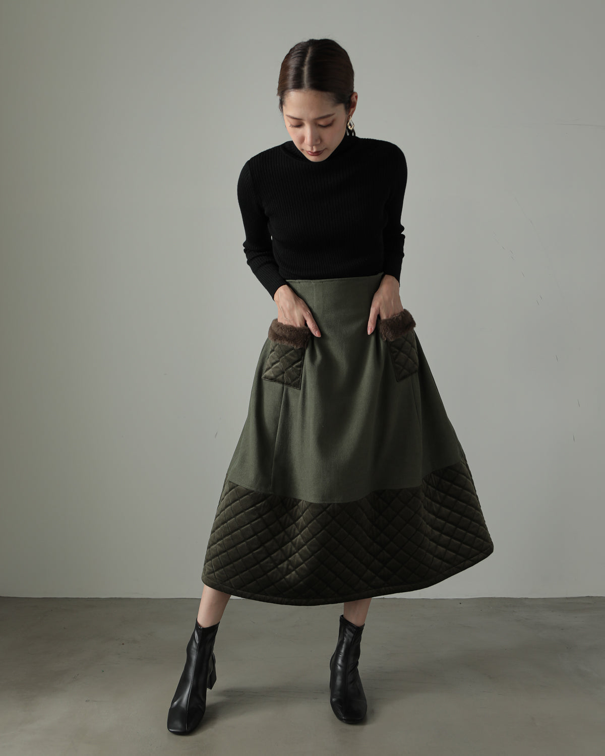 quilt pocket fur skirt