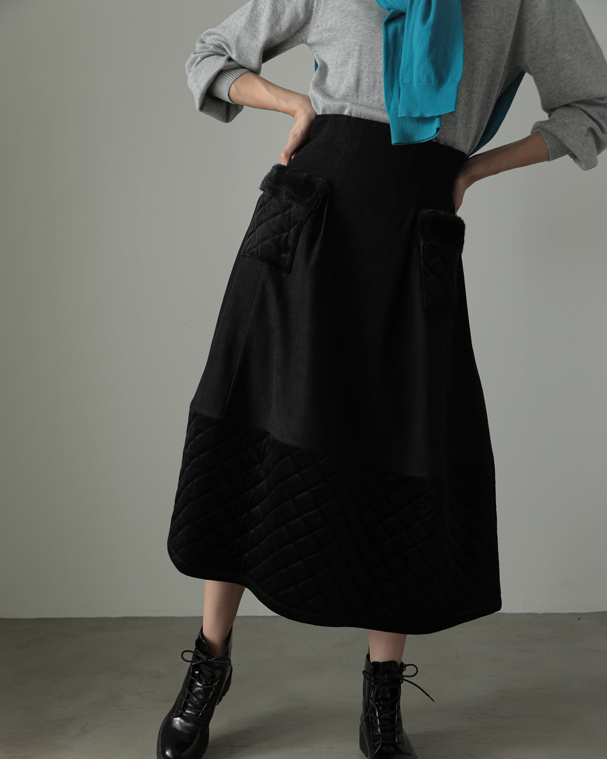 quilt pocket fur skirt