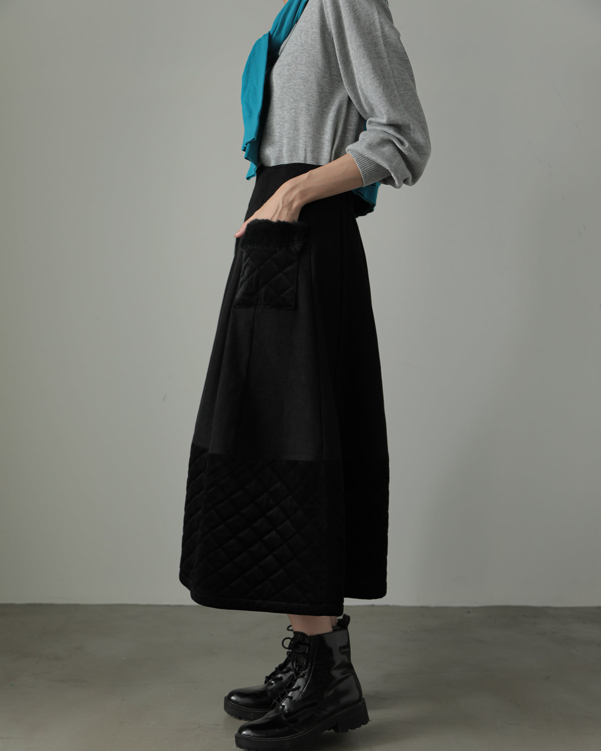 quilt pocket fur skirt