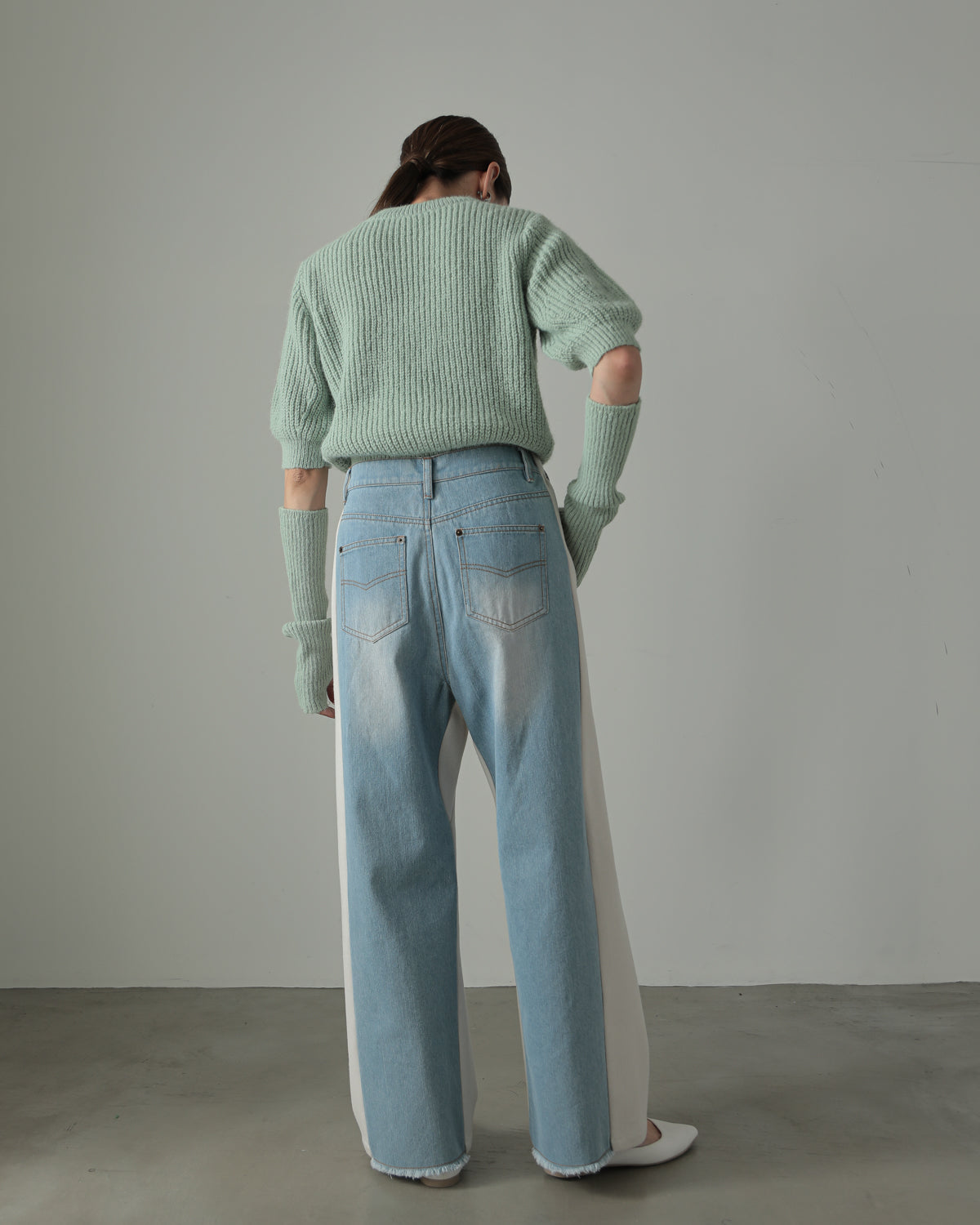 by color Different material denim pants