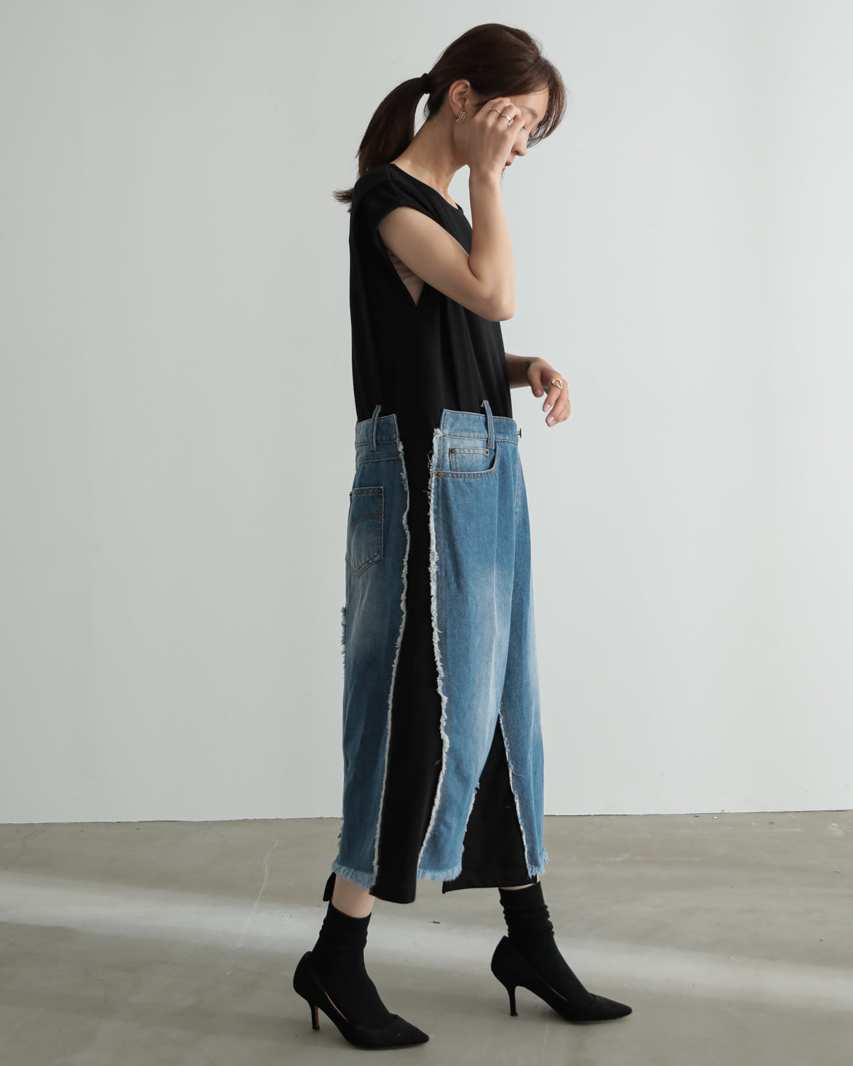 denim pasting one piece