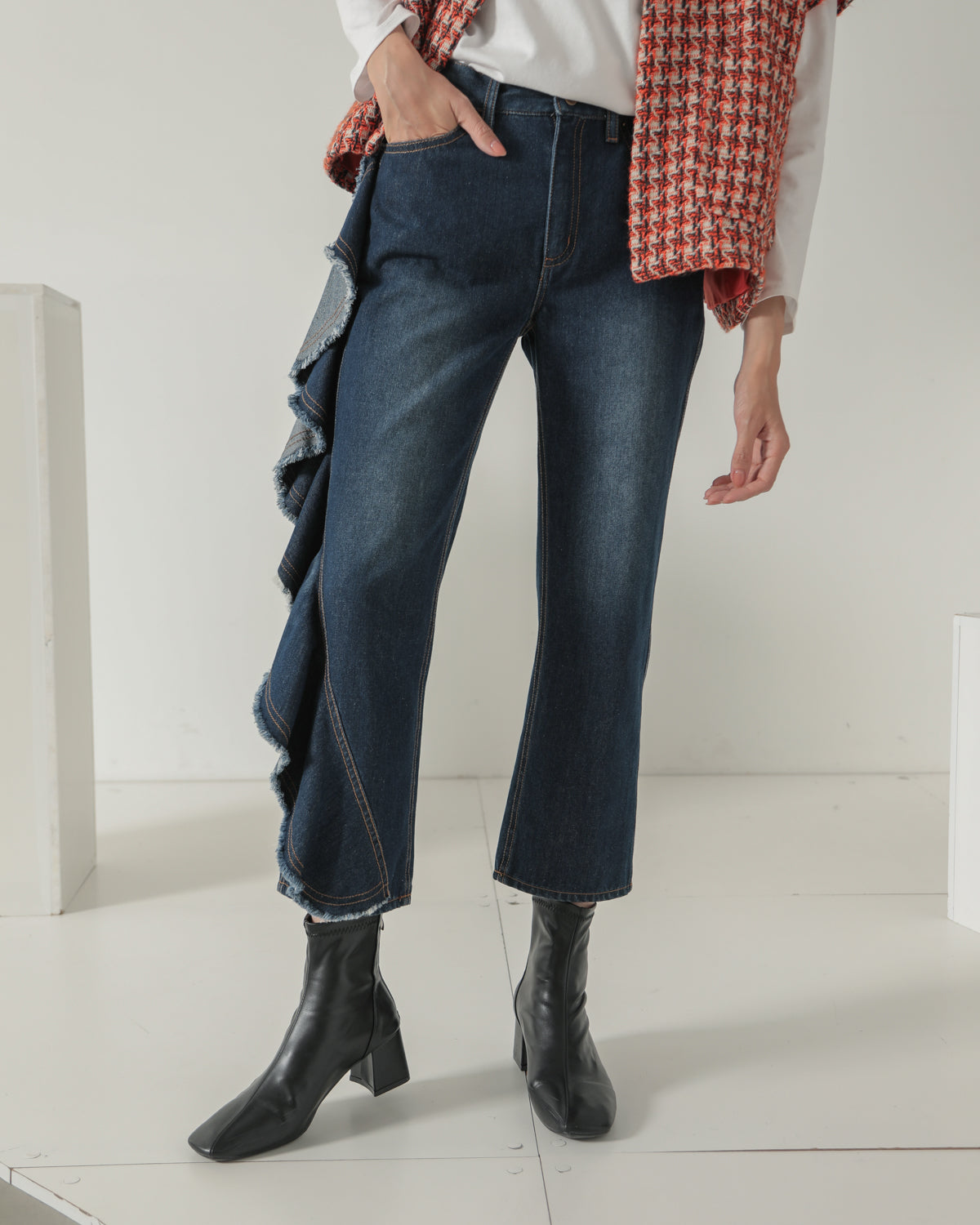 frill denim pants