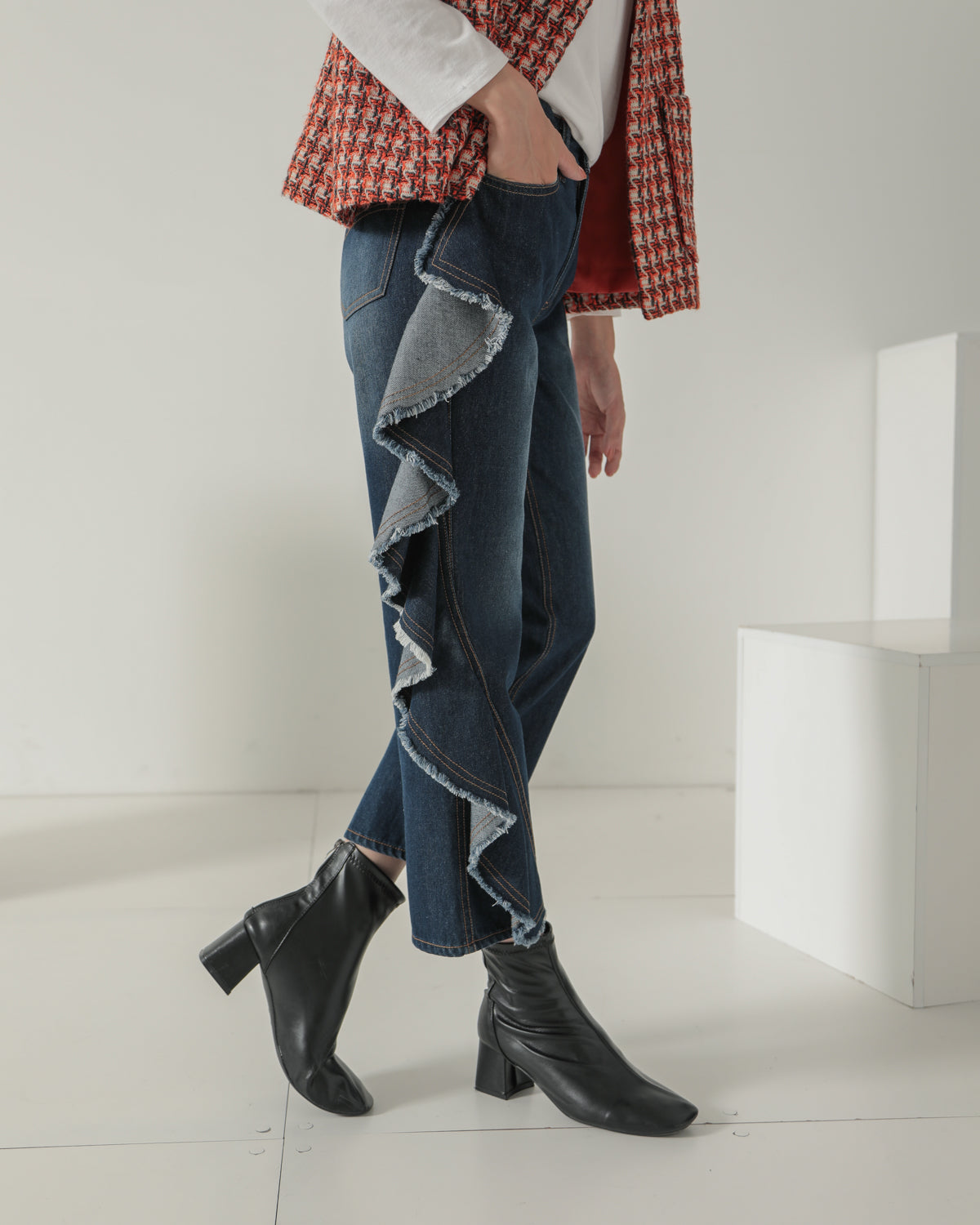 frill denim pants