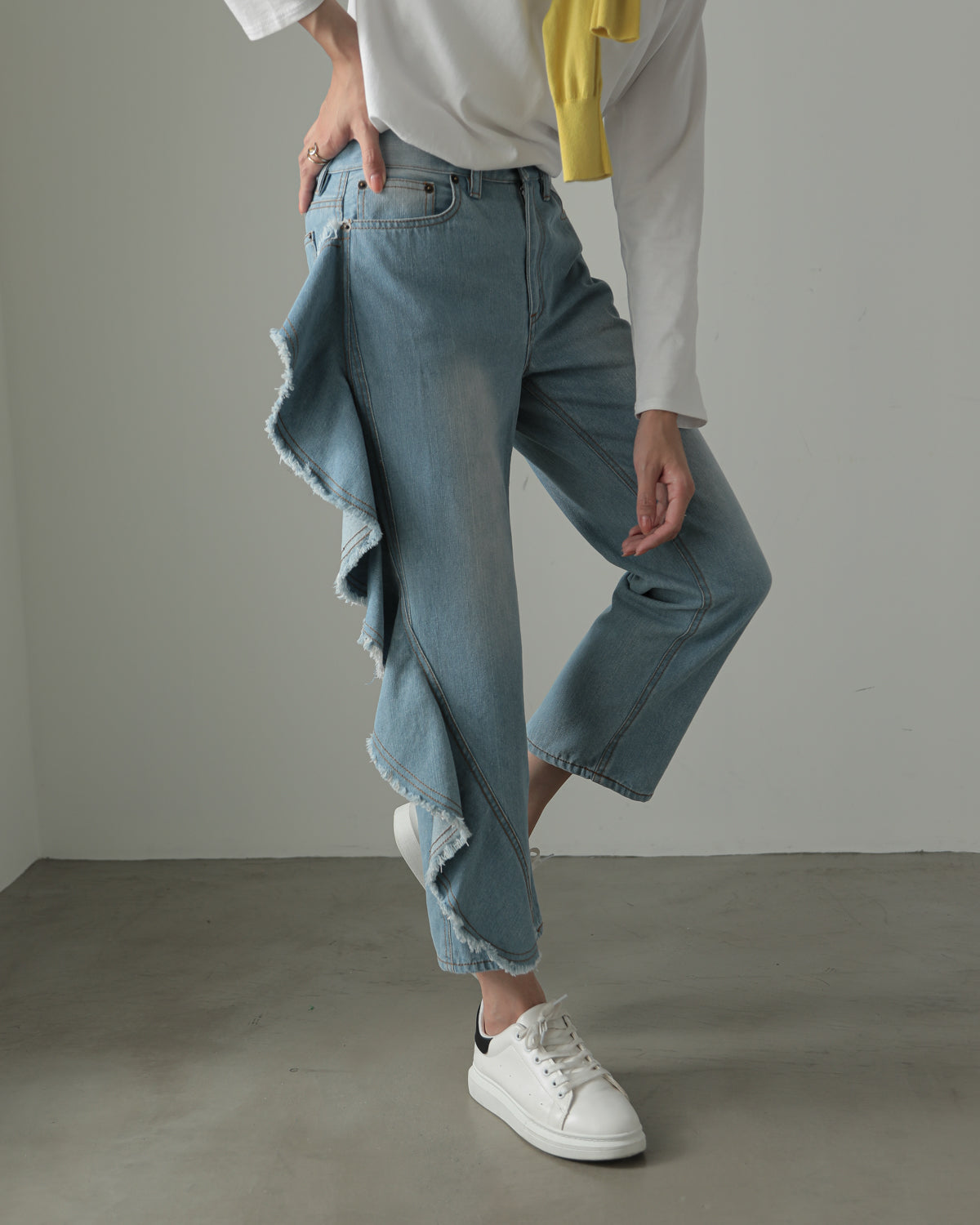 frill denim pants