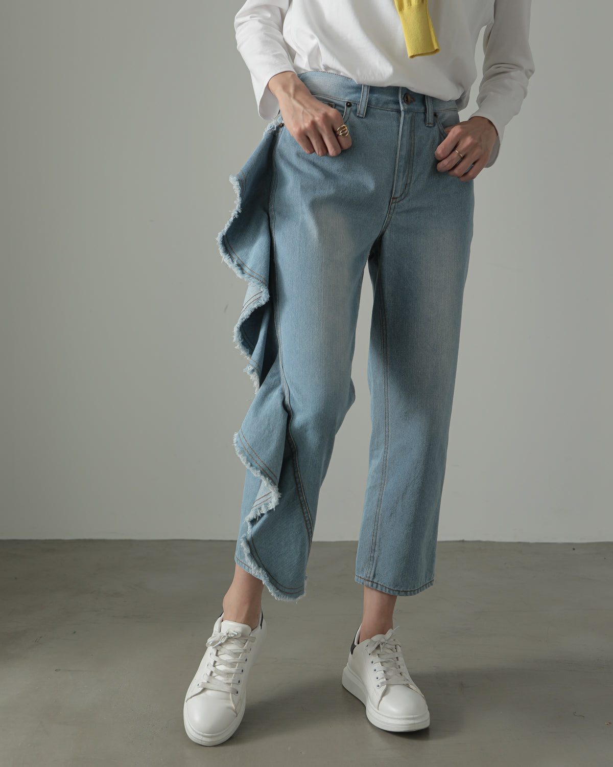 frill denim pants