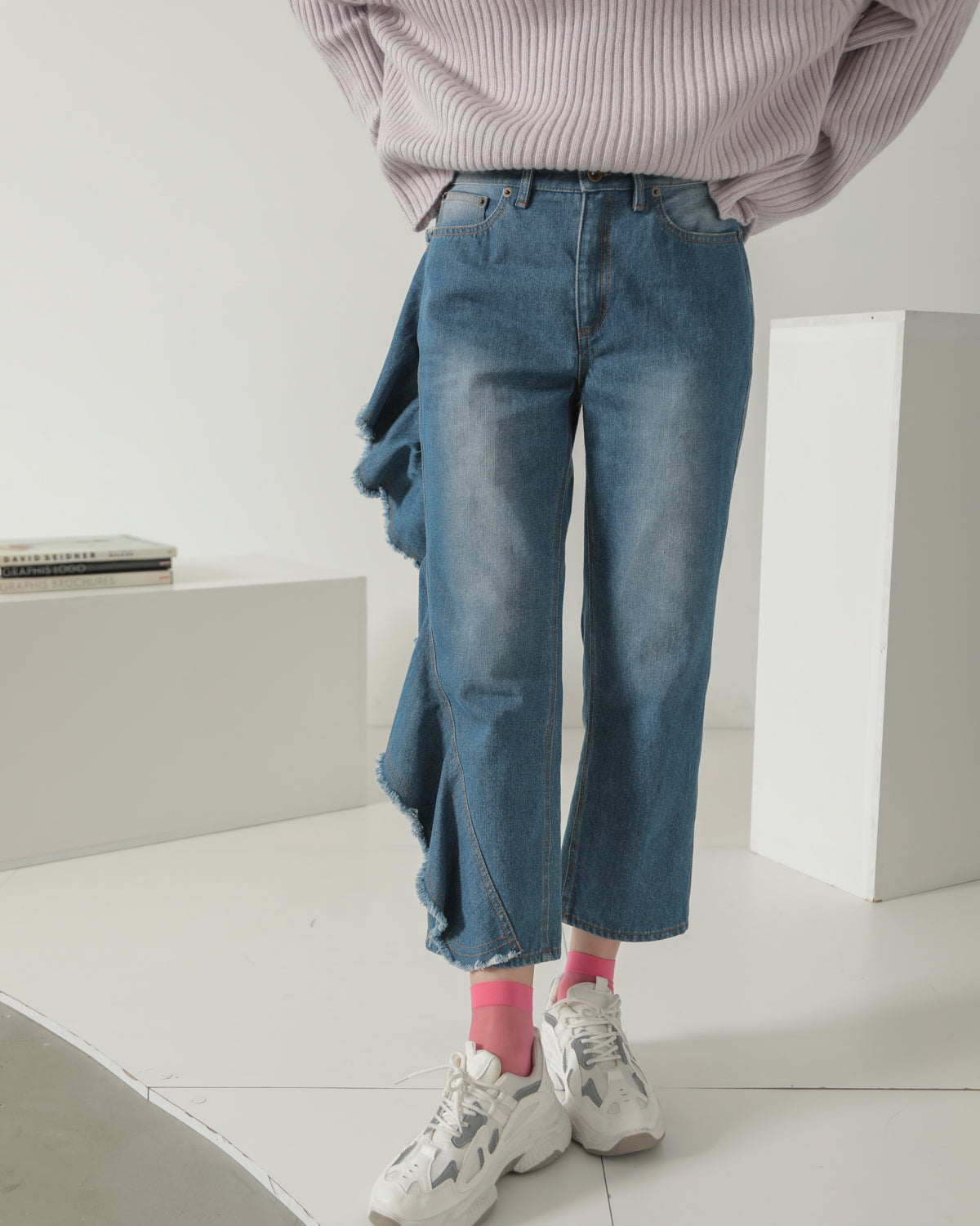 frill denim pants