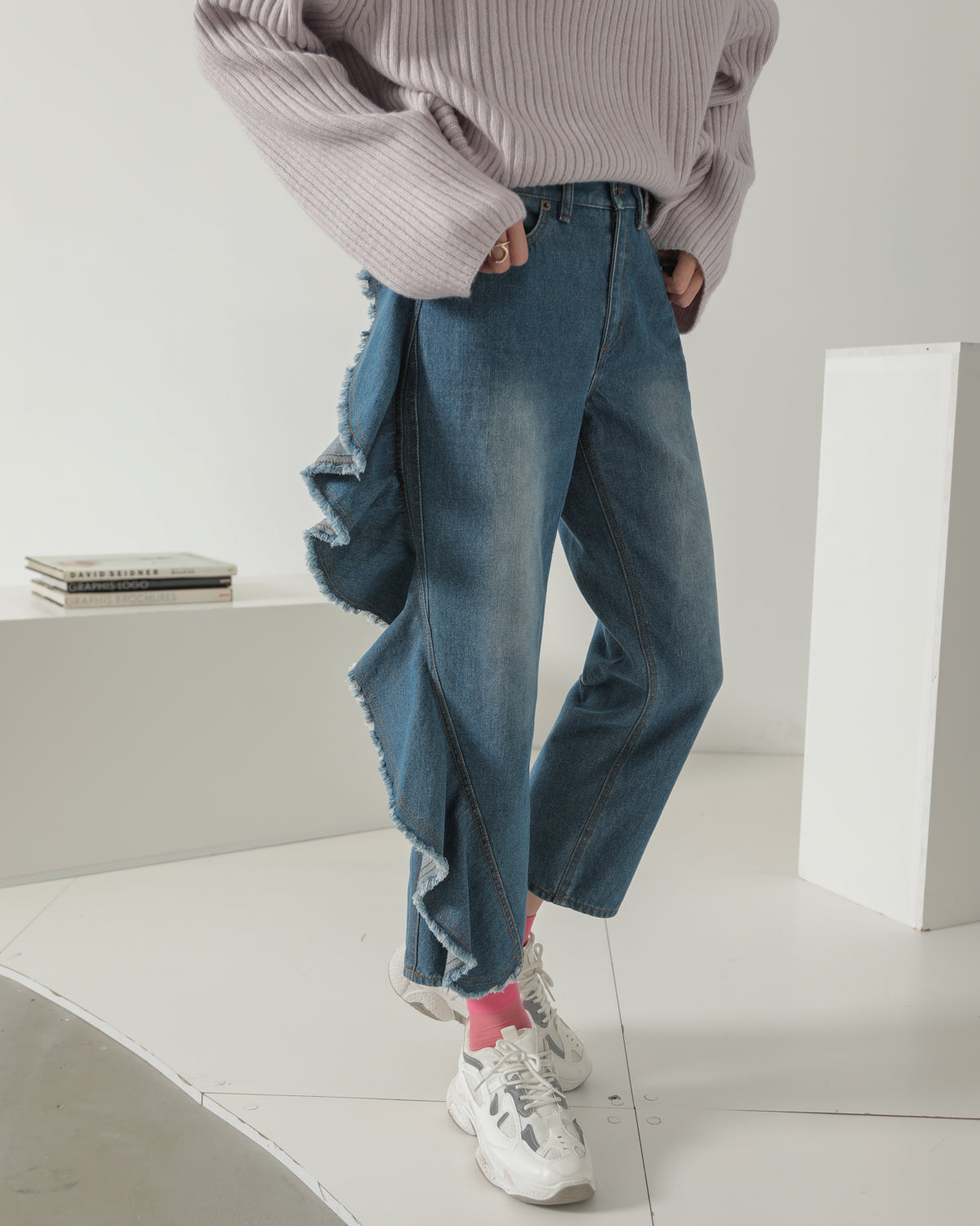 frill denim pants