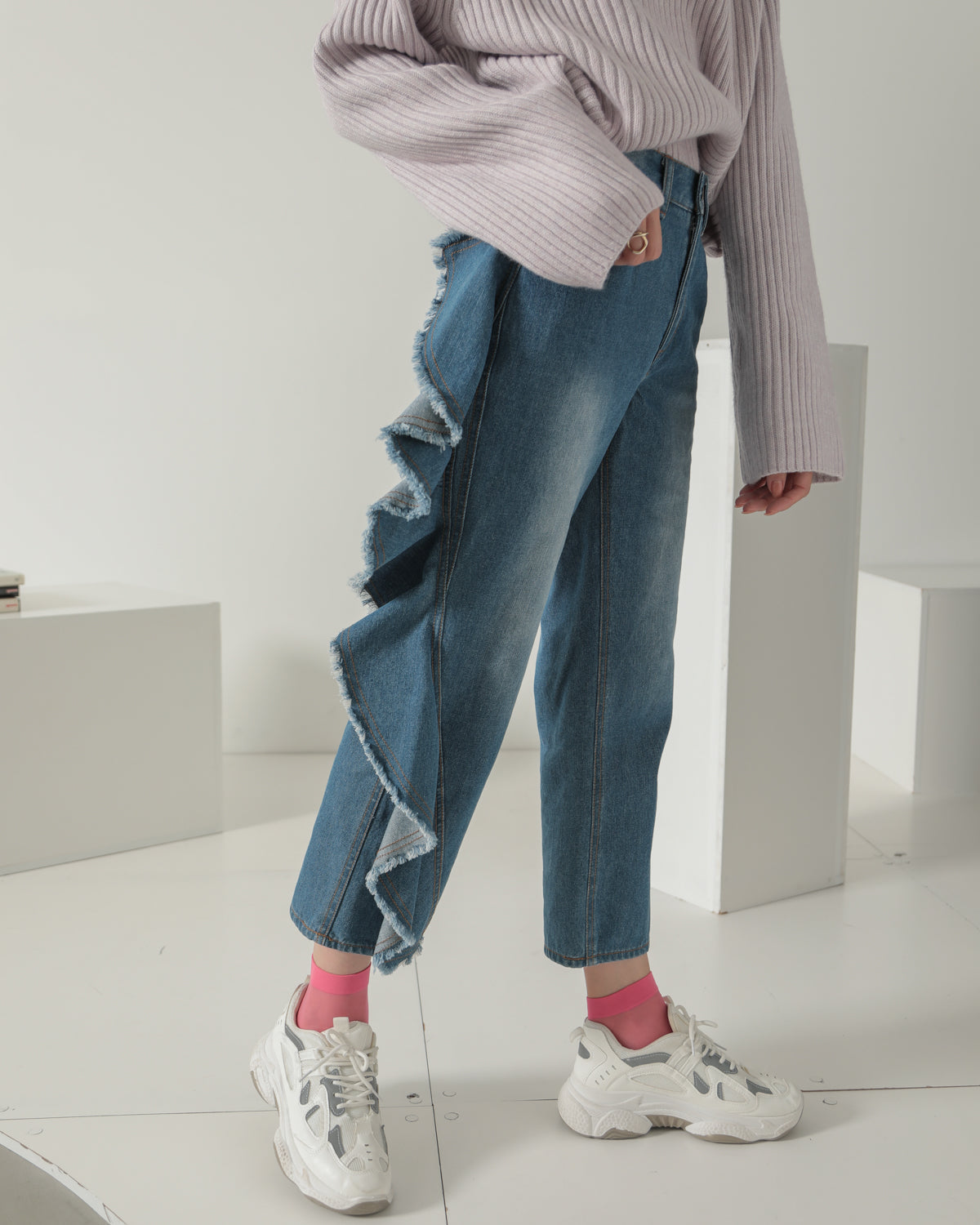 frill denim pants