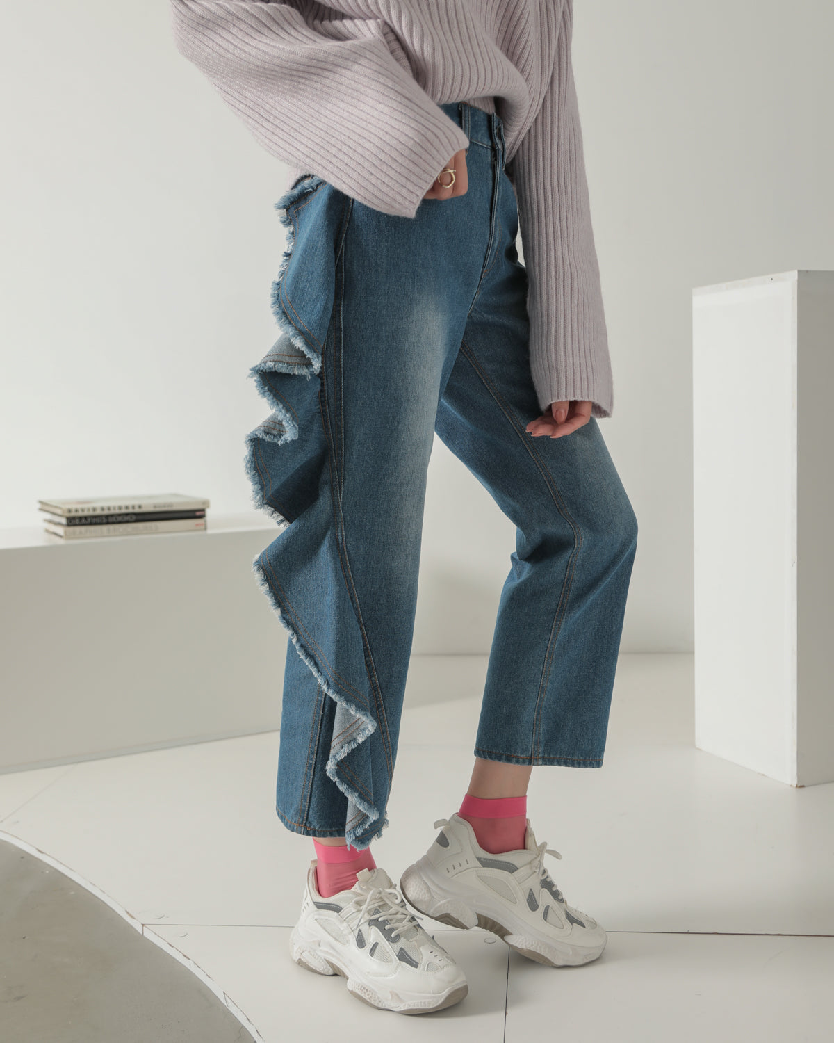 frill denim pants