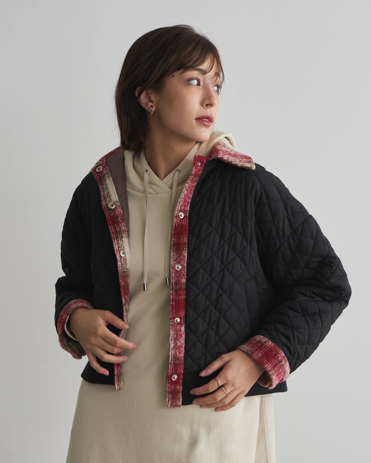 quilted collar checked jacket