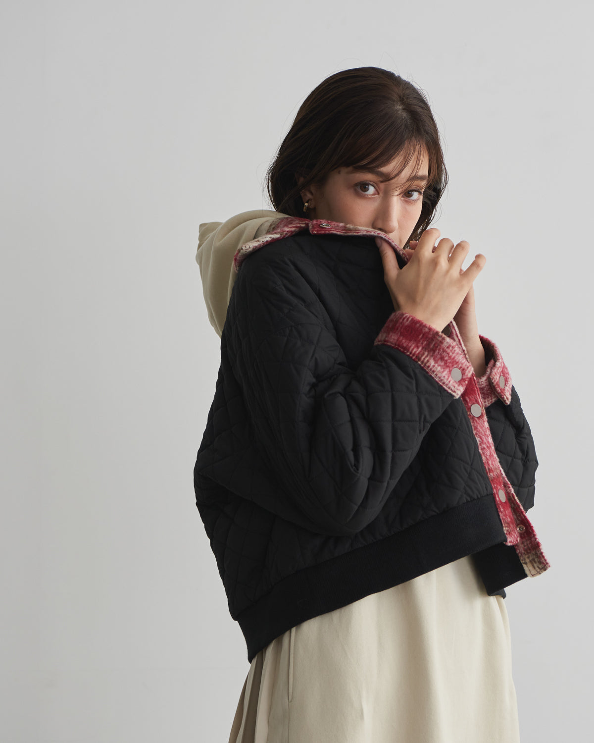 quilted collar checked jacket