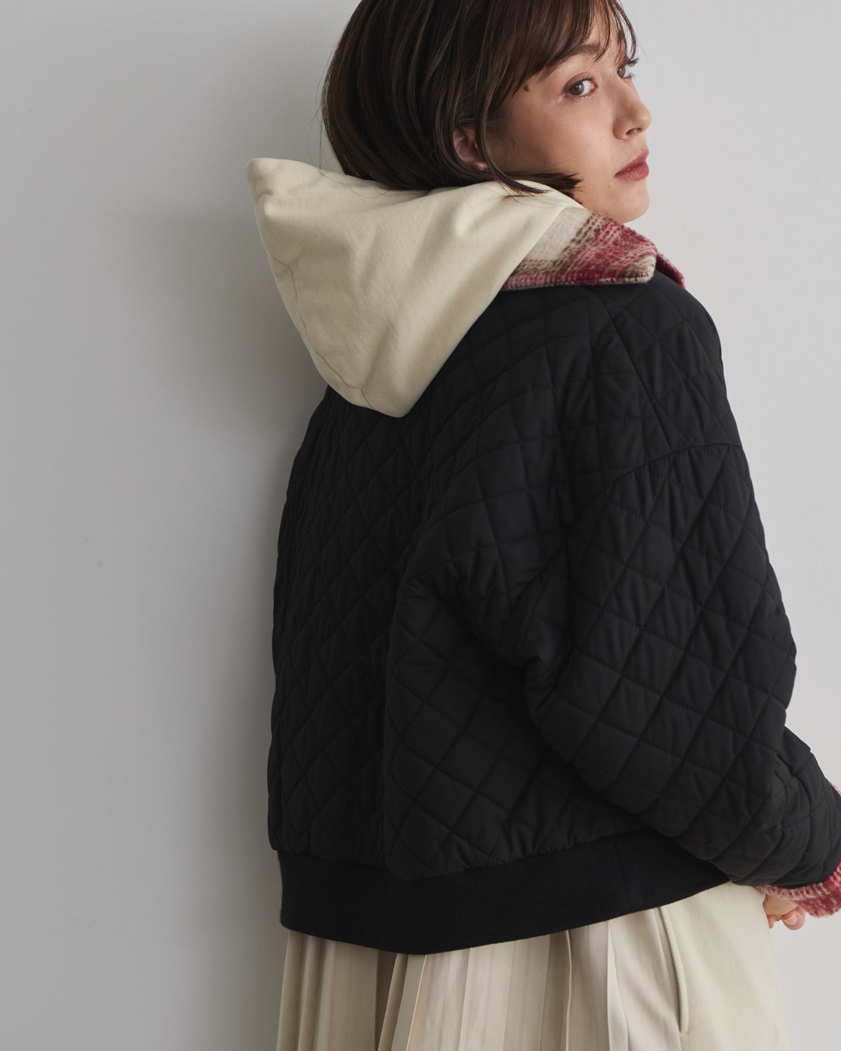 quilted collar checked jacket