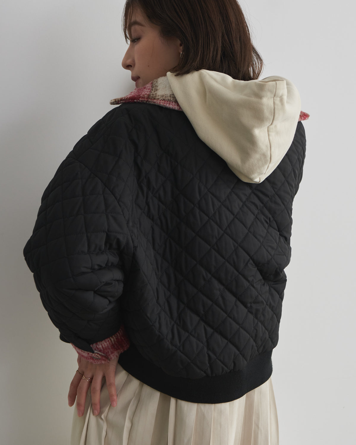 quilted collar checked jacket