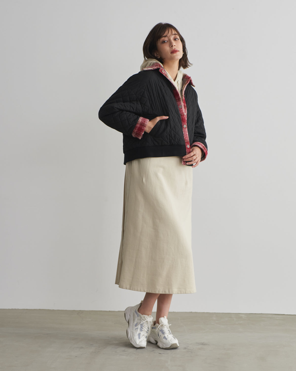 quilted collar checked jacket