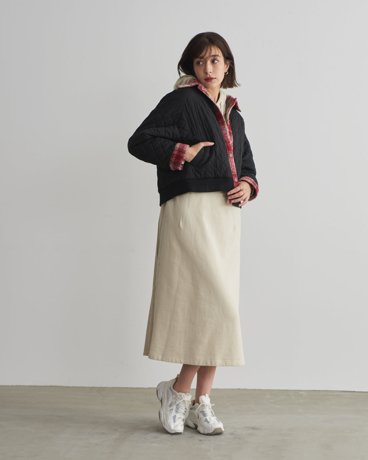 quilted collar checked jacket