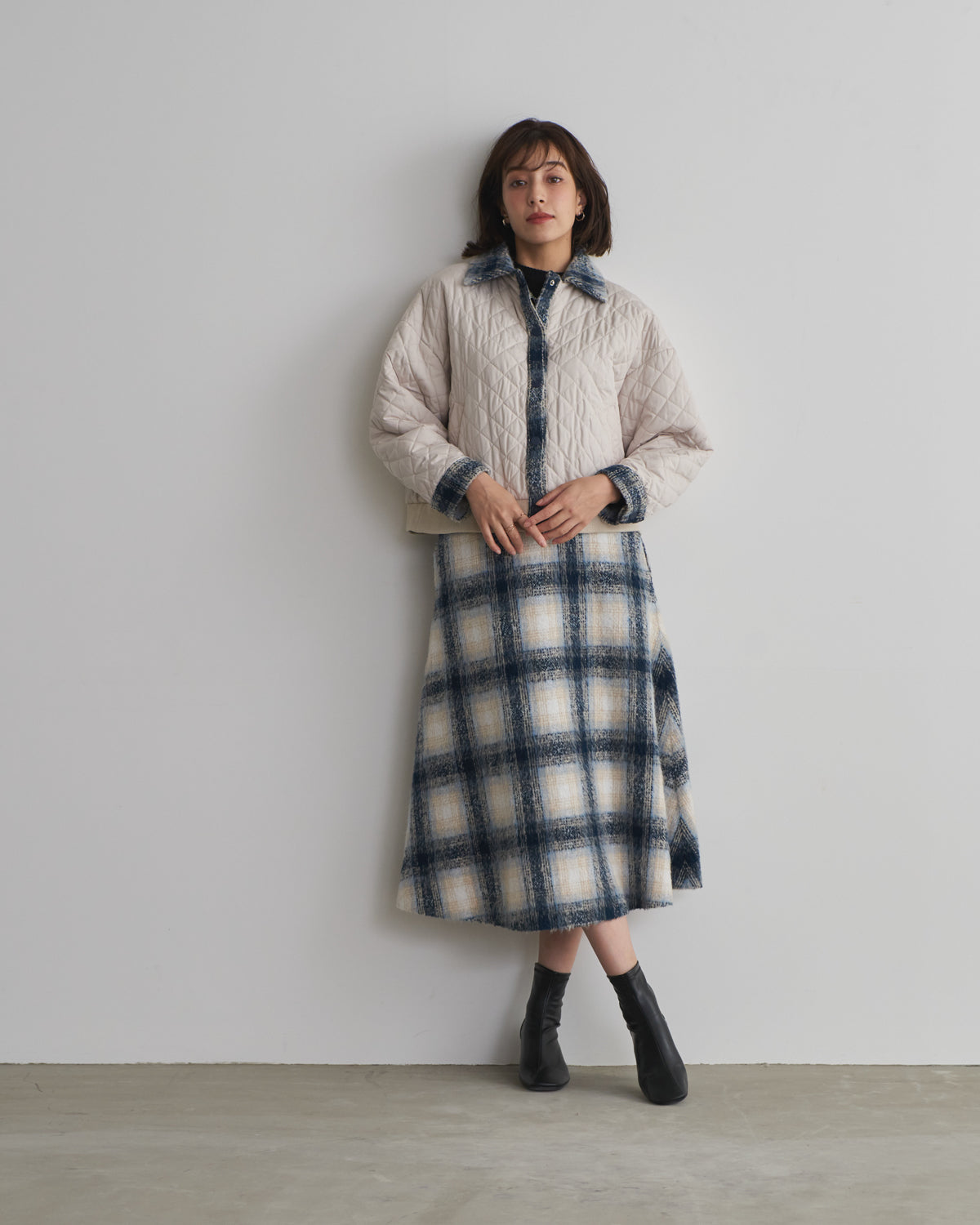 quilted collar checked jacket